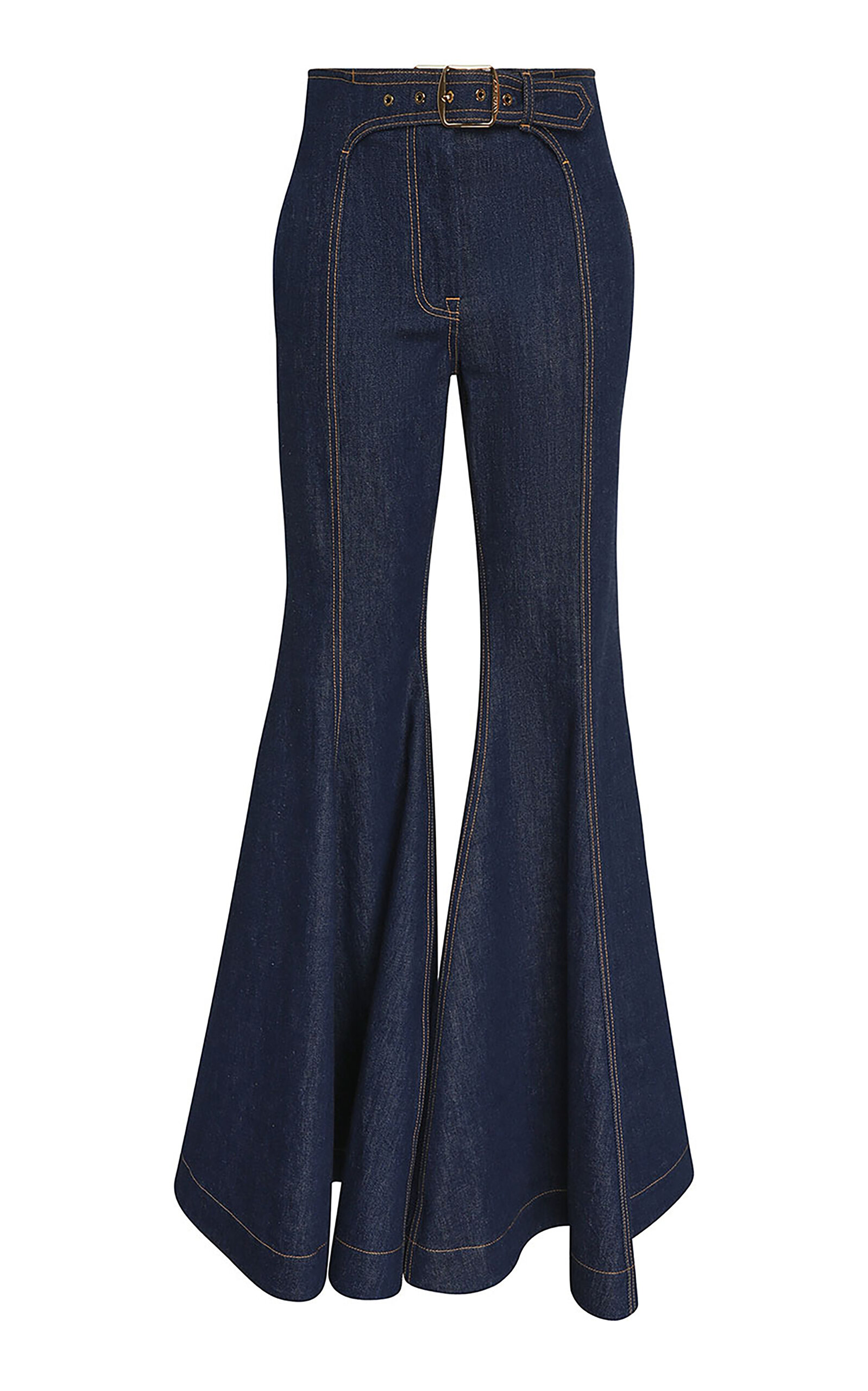 Zimmermann Luna Belted Denim Flared Jeans In Blue