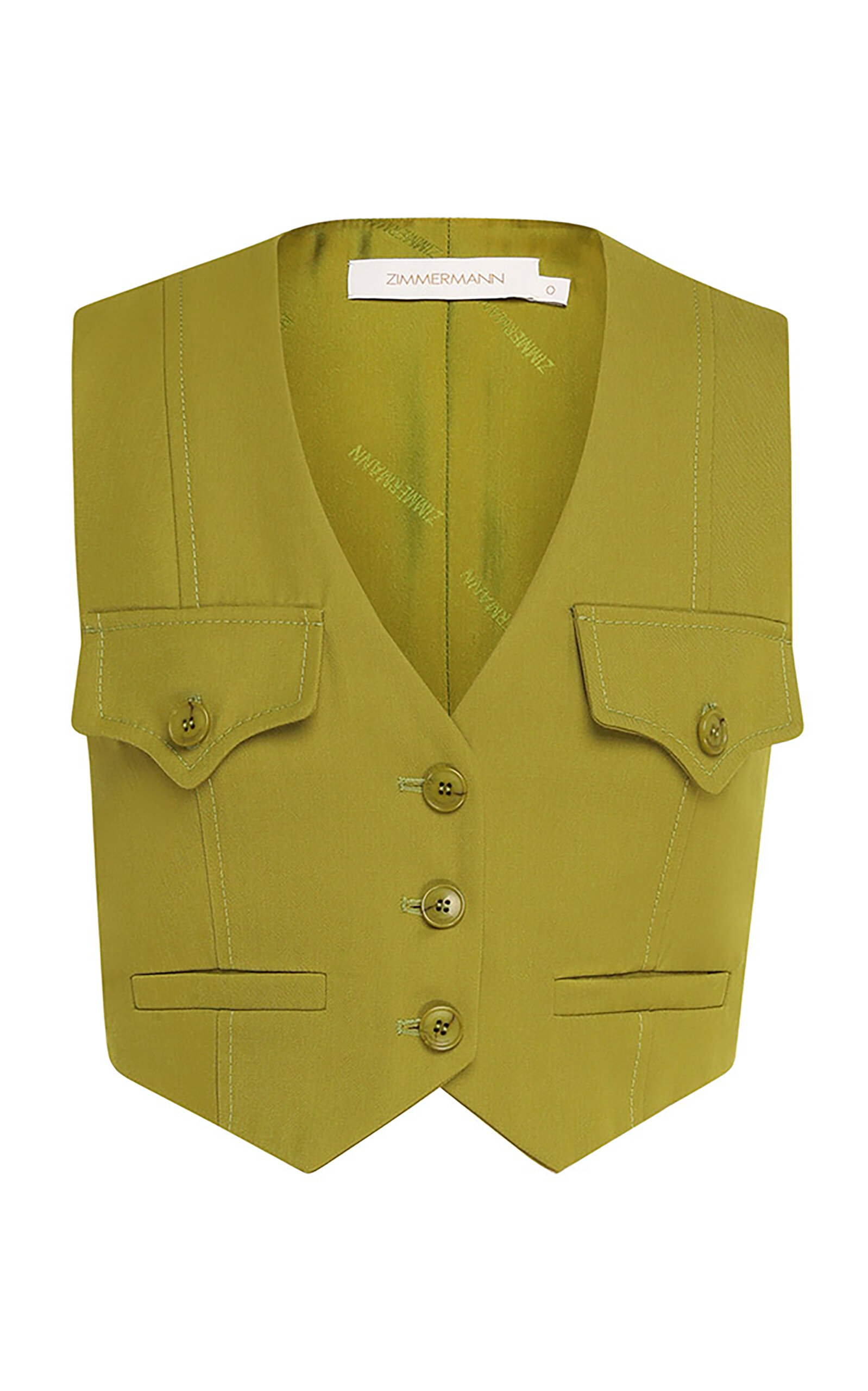 Zimmermann Luna Tailored Wool-blend Vest In Green