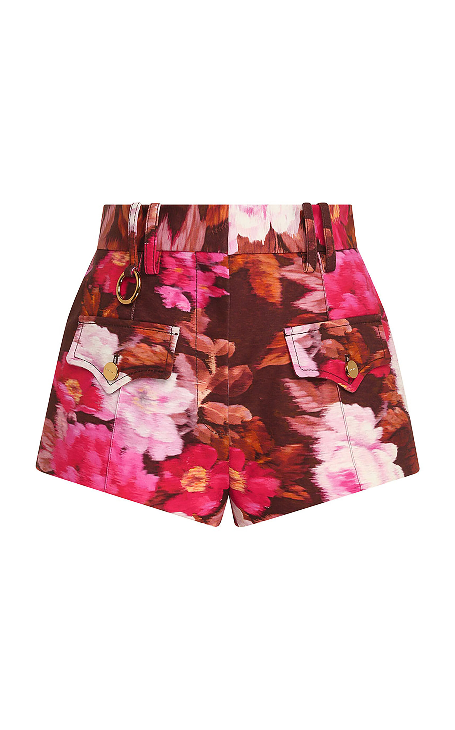 Zimmermann Luna Floral Drill Cotton Mini Shorts In Pink