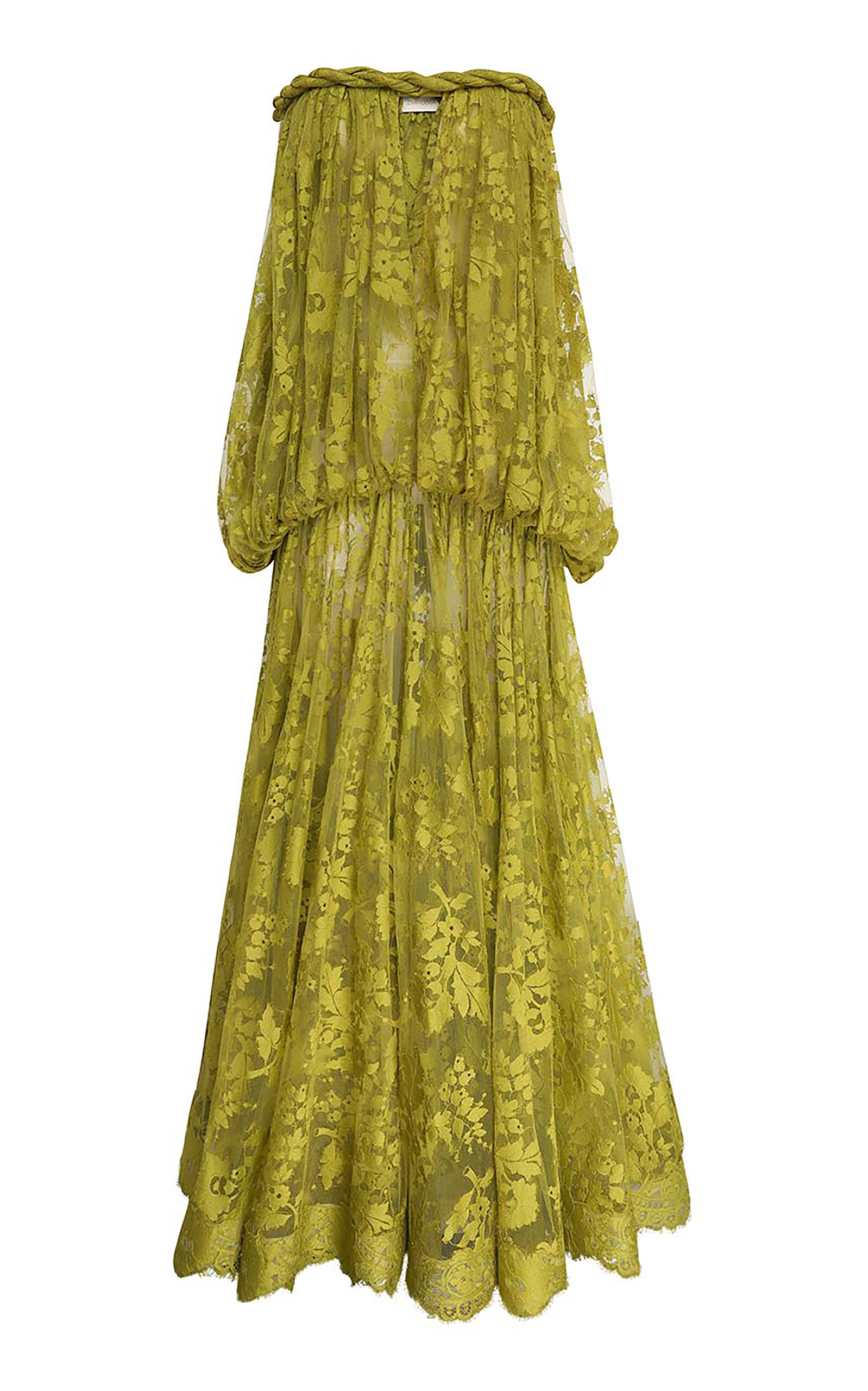 Zimmermann Luna Floral Lace Bandeau Gown In Green