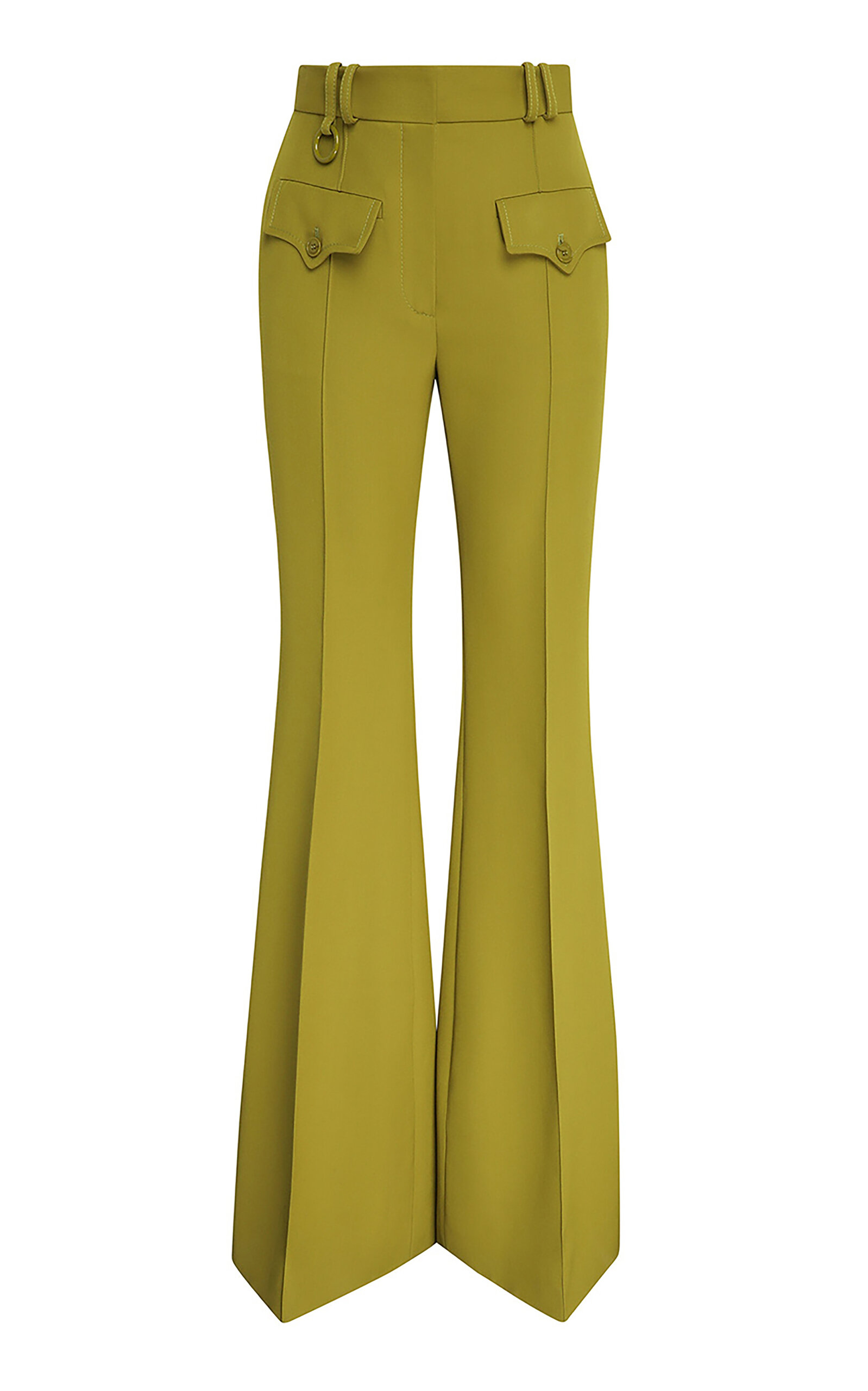 Zimmermann Luna Mid-rise Wool-blend Flared Pants In Green
