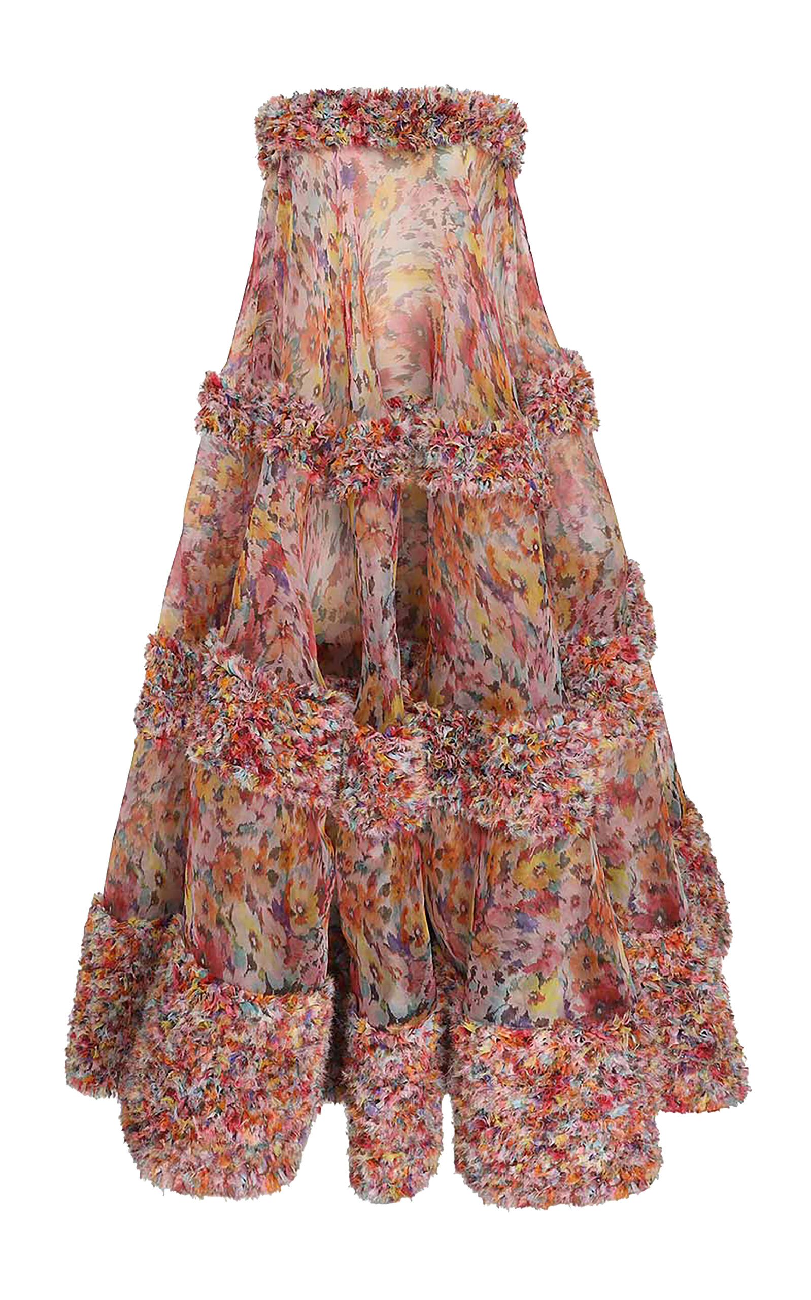 Zimmermann Luna Floral Ruffled Silk Gown In Multi