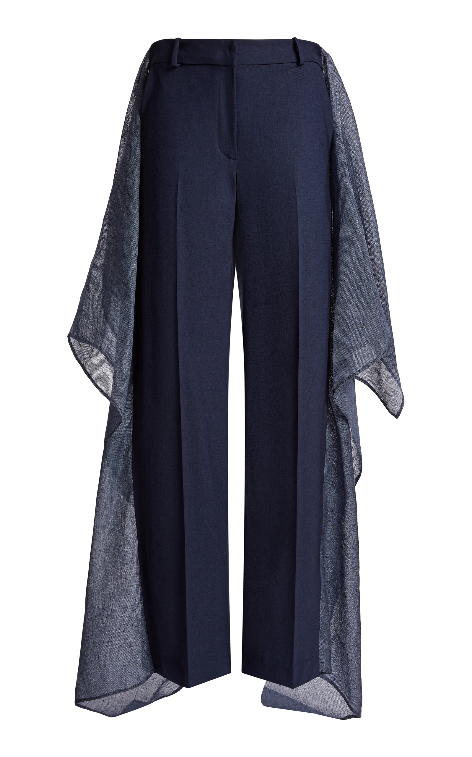 Christopher Esber Gauze-trimmed Stretch-wool Straight-leg Pants In Blue