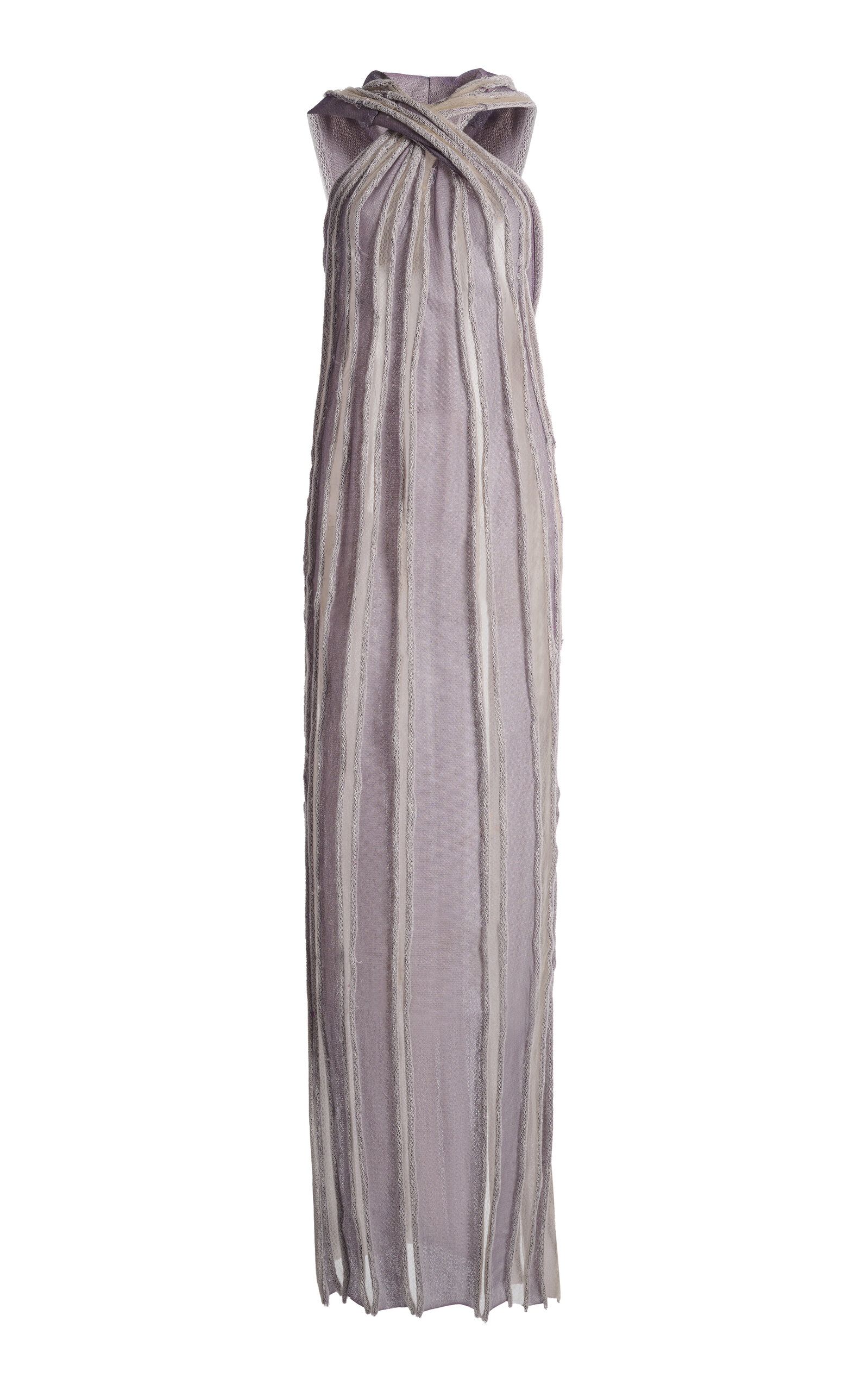 Christopher Esber Transparent Striped Linen-blend Maxi Dress In Gray