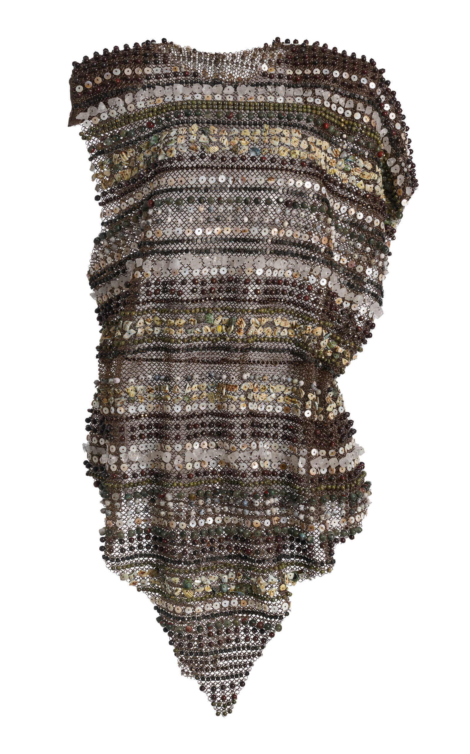 Christopher Esber Syreni Stone & Shell Chainmail Top In Brown