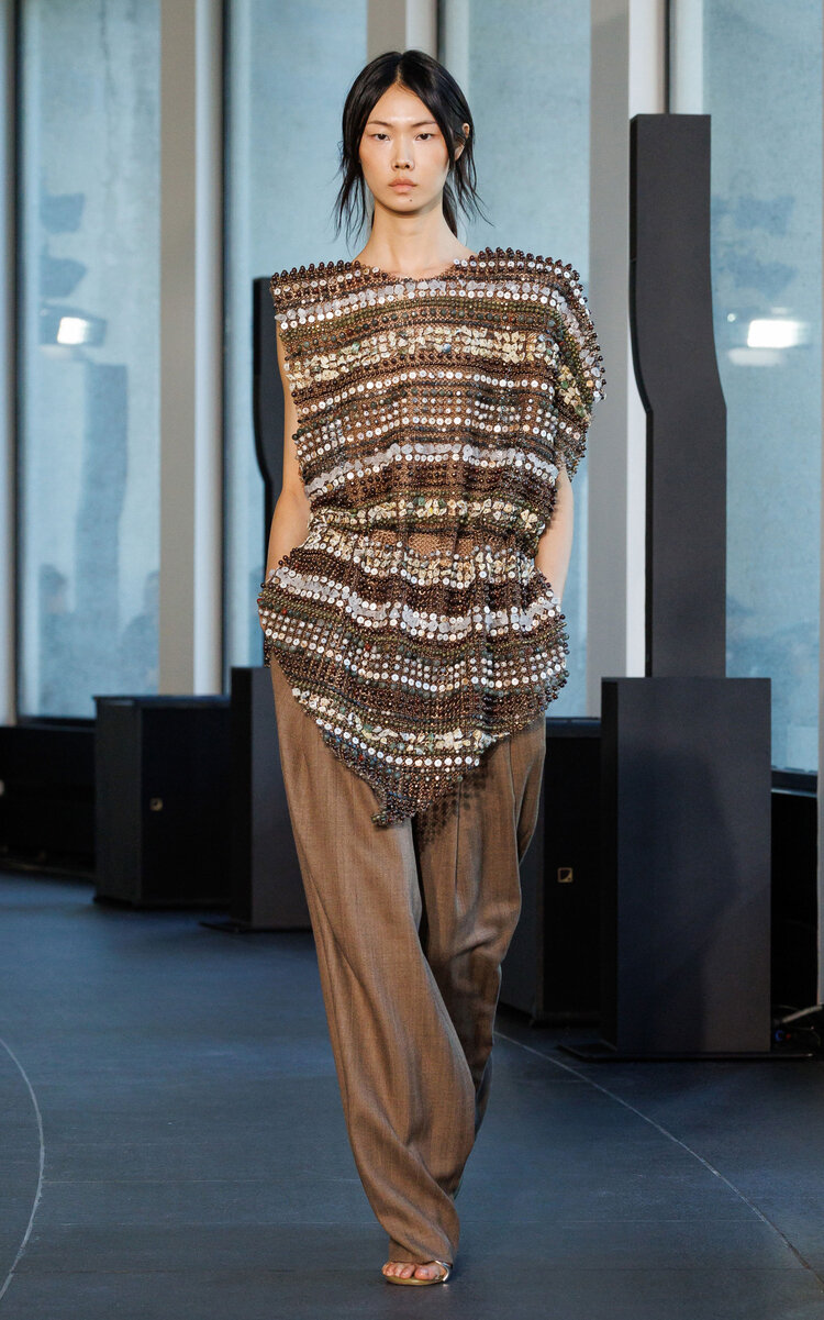 Christopher Esber Plinth Wool Herringbone Wide-leg Pants In Brown