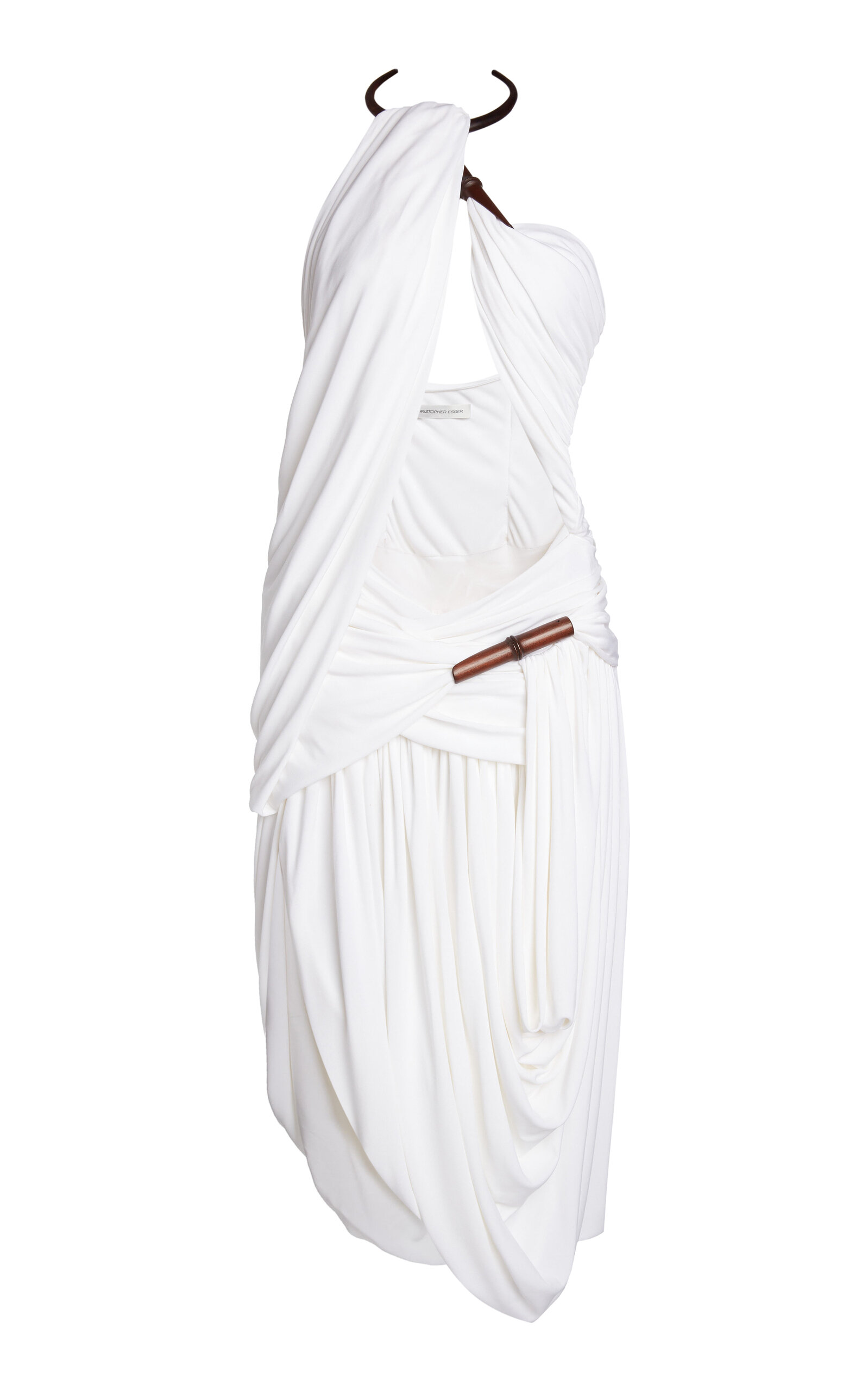 Christopher Esber Wood-detailed Draped Jersey Midi Dress In White