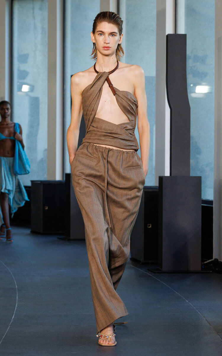 Christopher Esber Wool Herringbone Pull-On Pants - Brown