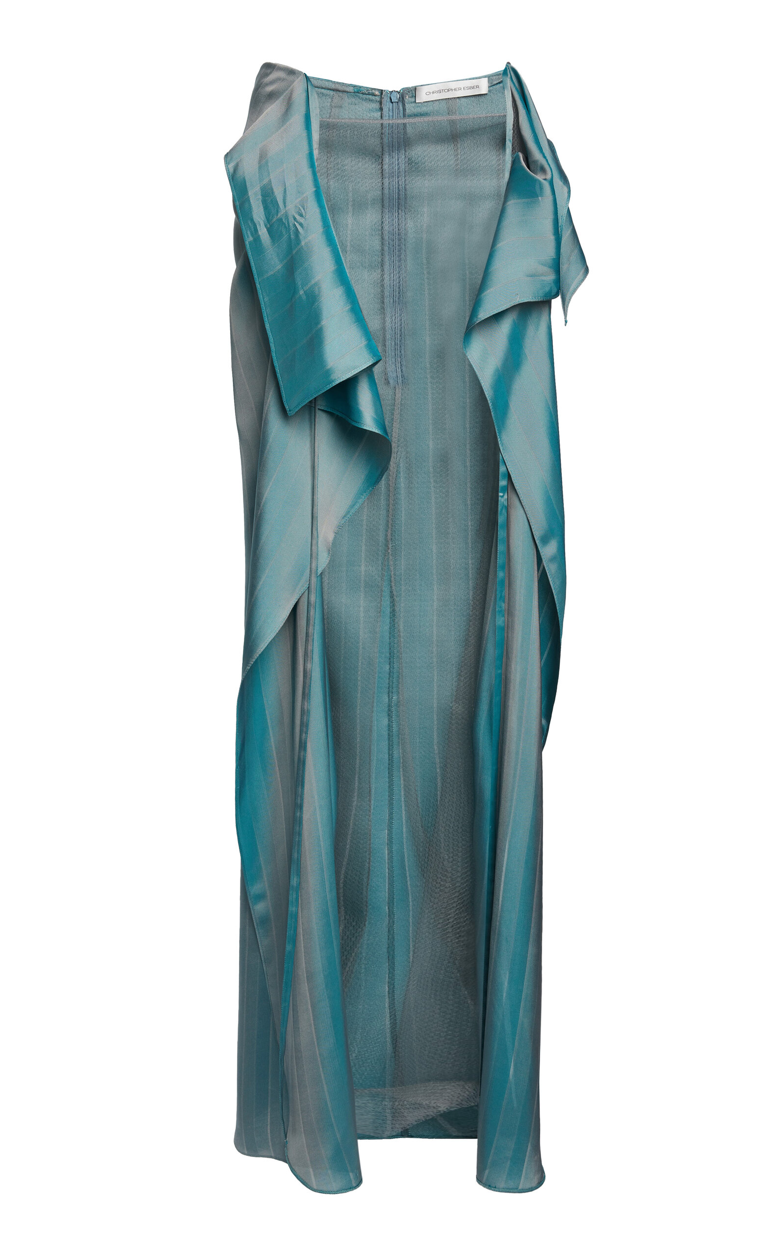 Christopher Esber Kacere Sheer-paneled Satin Maxi Skirt In Blue