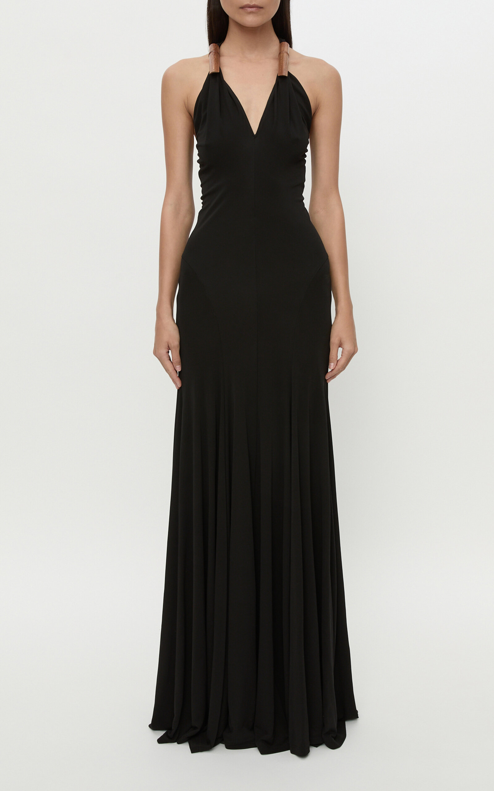 Christopher Esber Chime Wool-detailed Satin Maxi Dress In Black