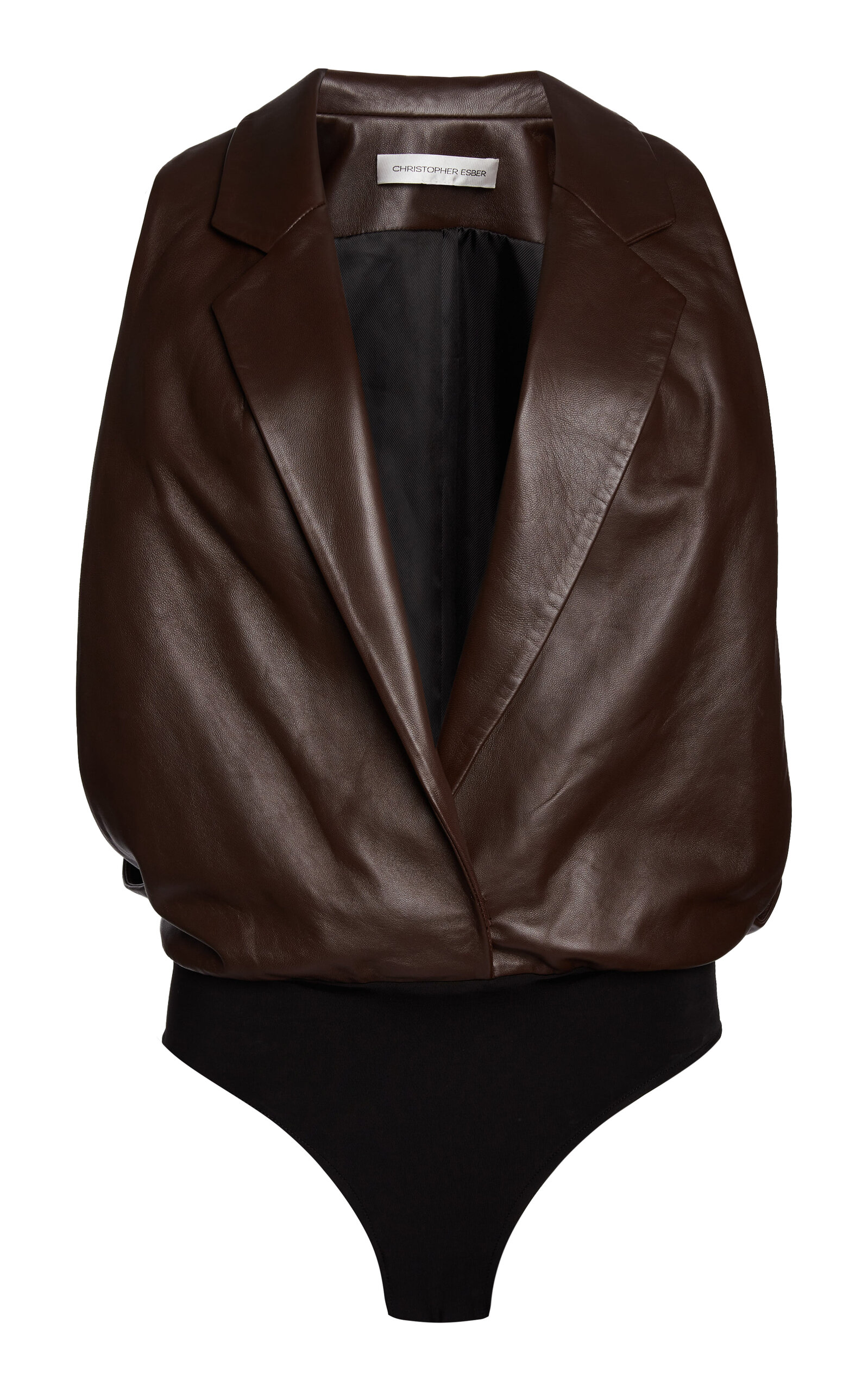 Christopher Esber Facile Leather Bodysuit In Brown