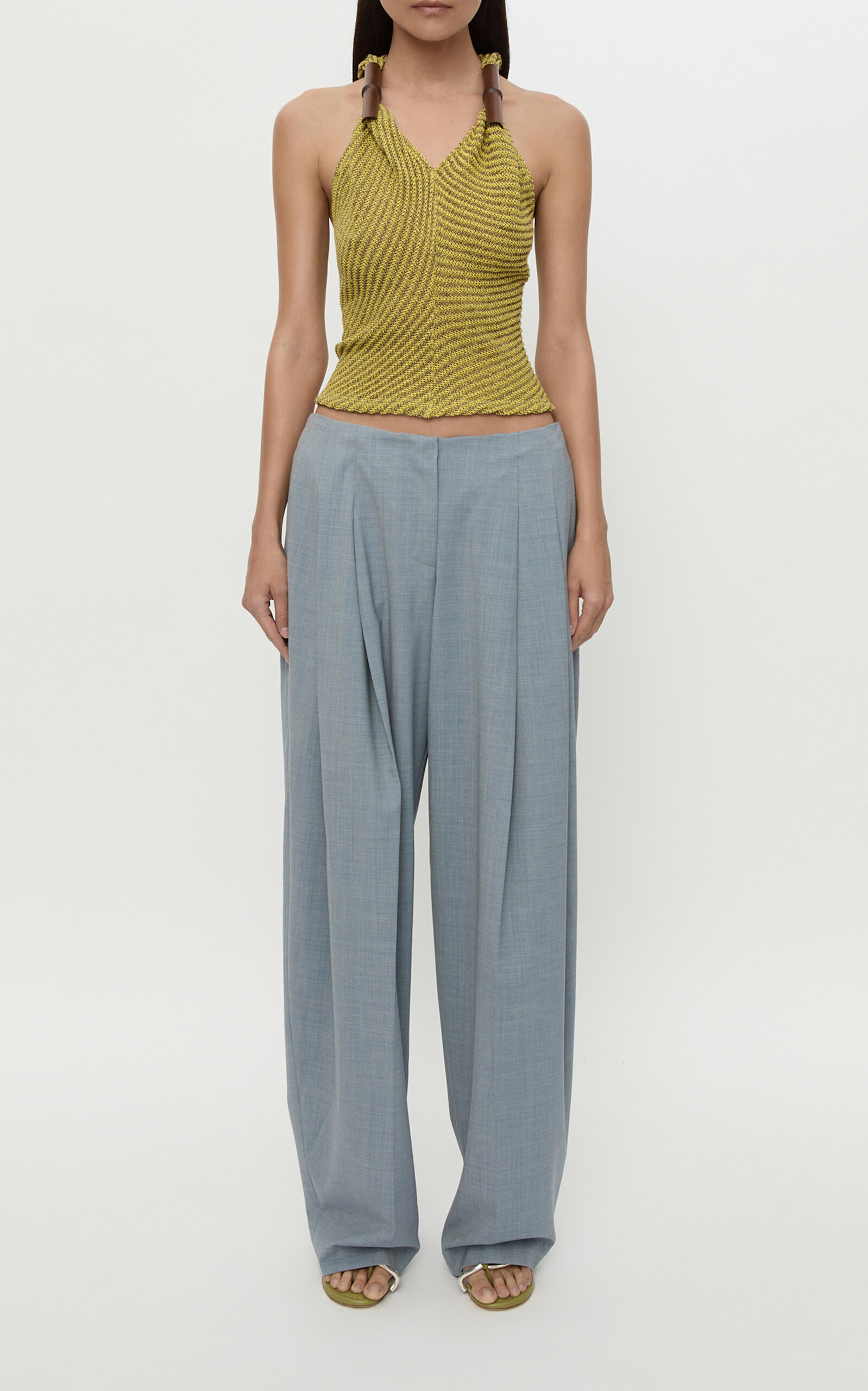 Christopher Esber Chime Wood-detailed Chevron-knit Tank Top In Yellow