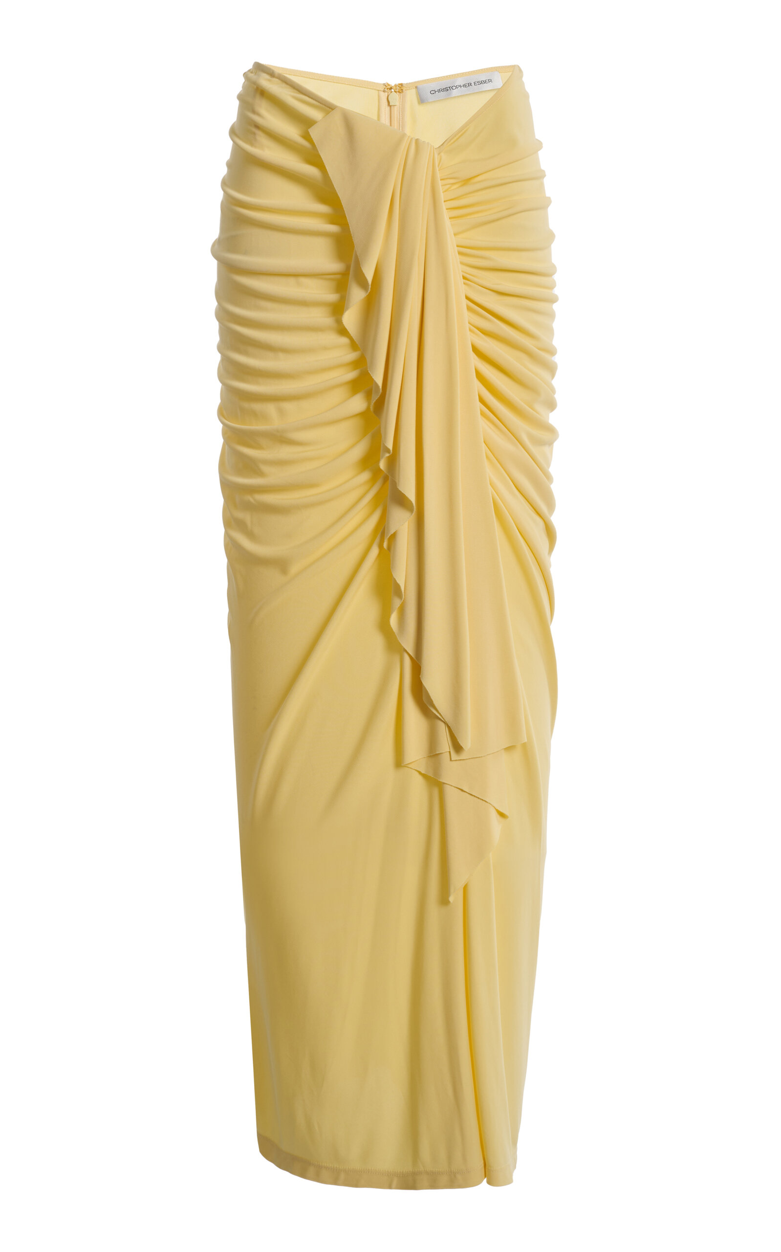 Christopher Esber Vivenda Draped Jersey Midi Skirt - Yellow