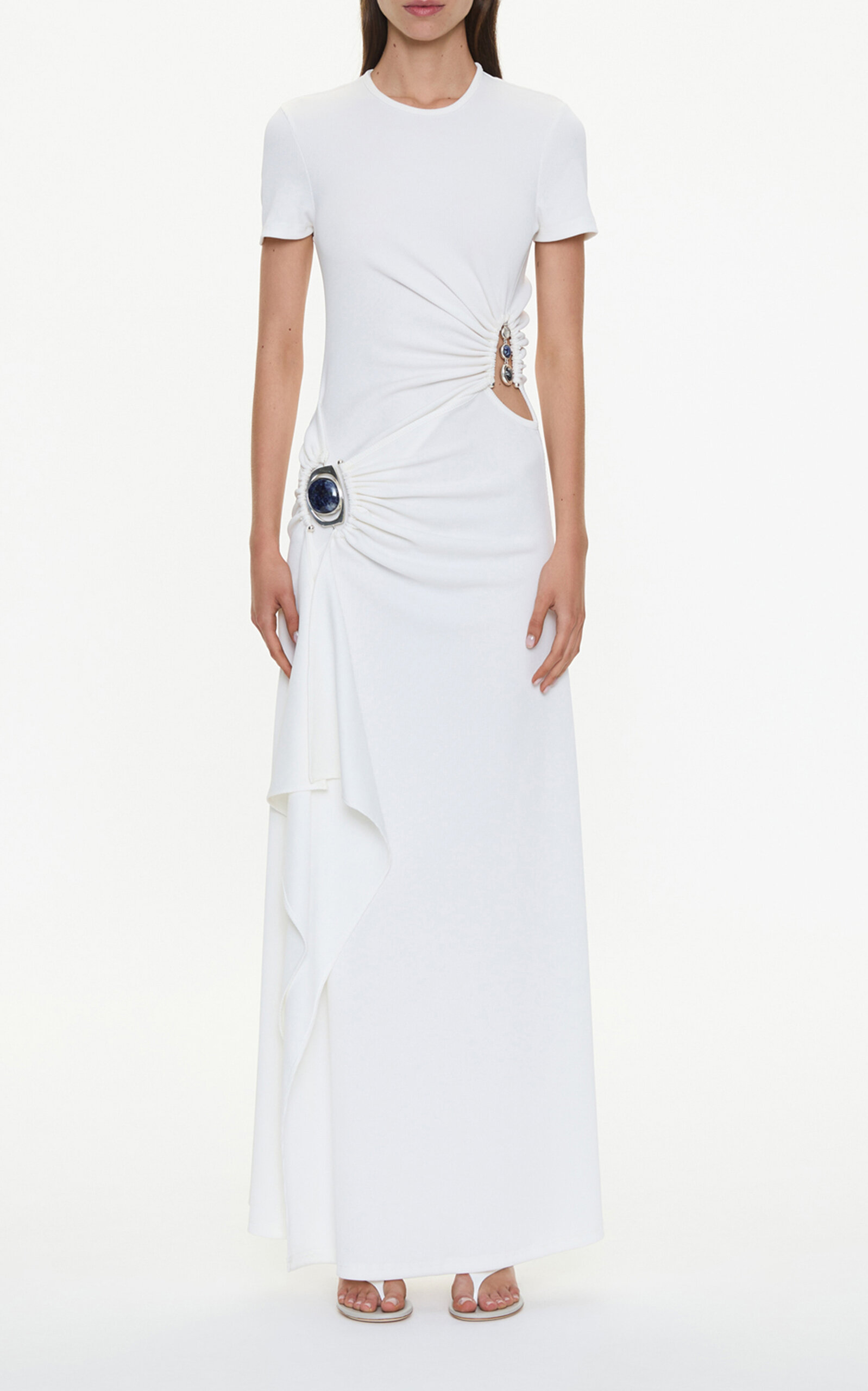 Christopher Esber Embellished Gathered Cutout Jersey Maxi Dress In White