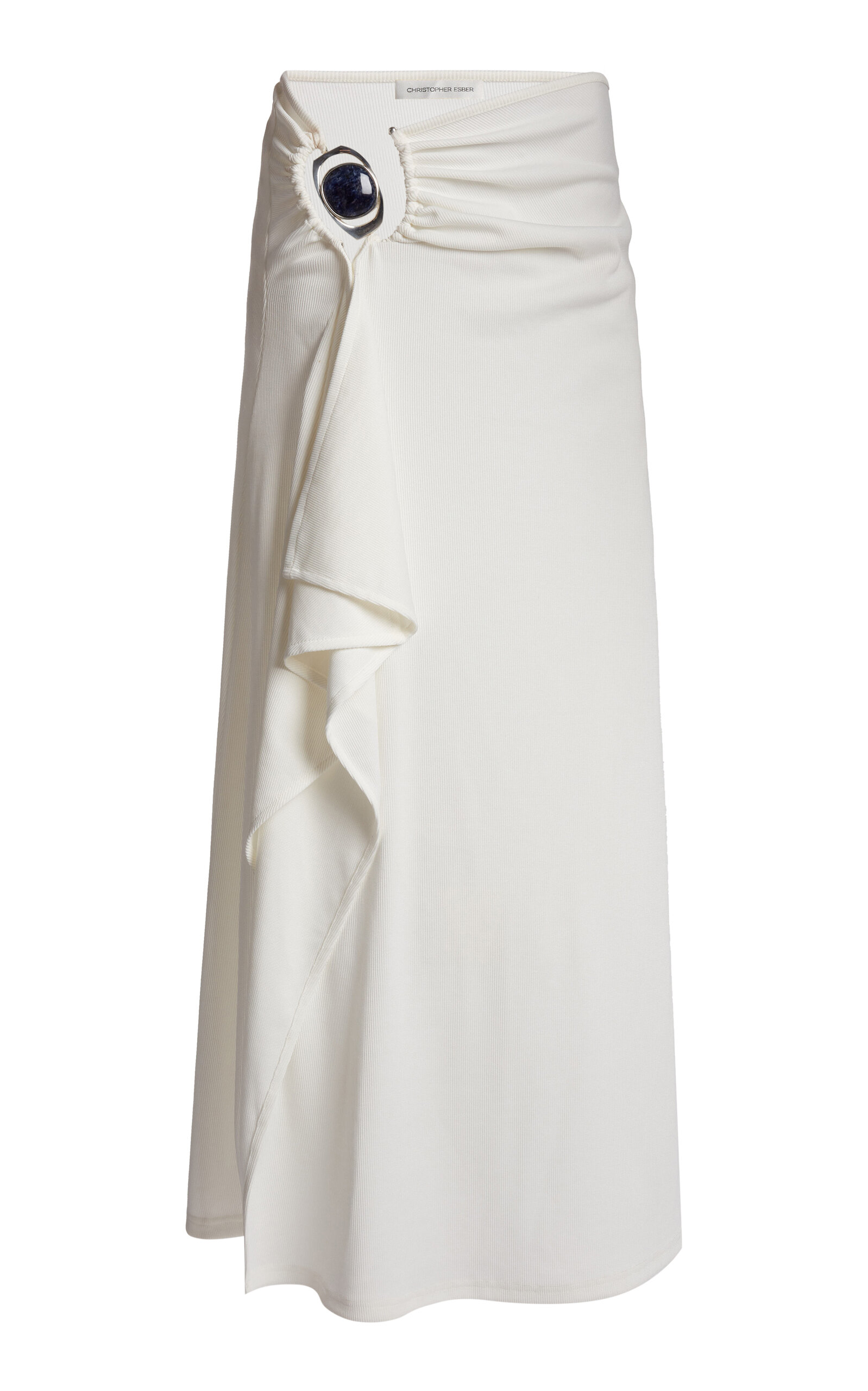 Christopher Esber Occhio Suspended Stone Jersey Maxi Skirt In White