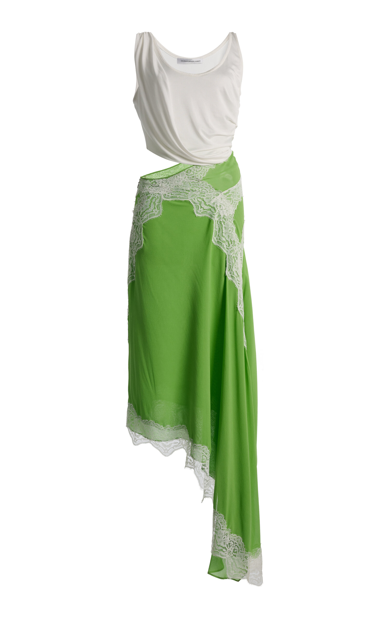 Christopher Esber Verve Cutout Lace-trimmed Silk Maxi Dress In Green