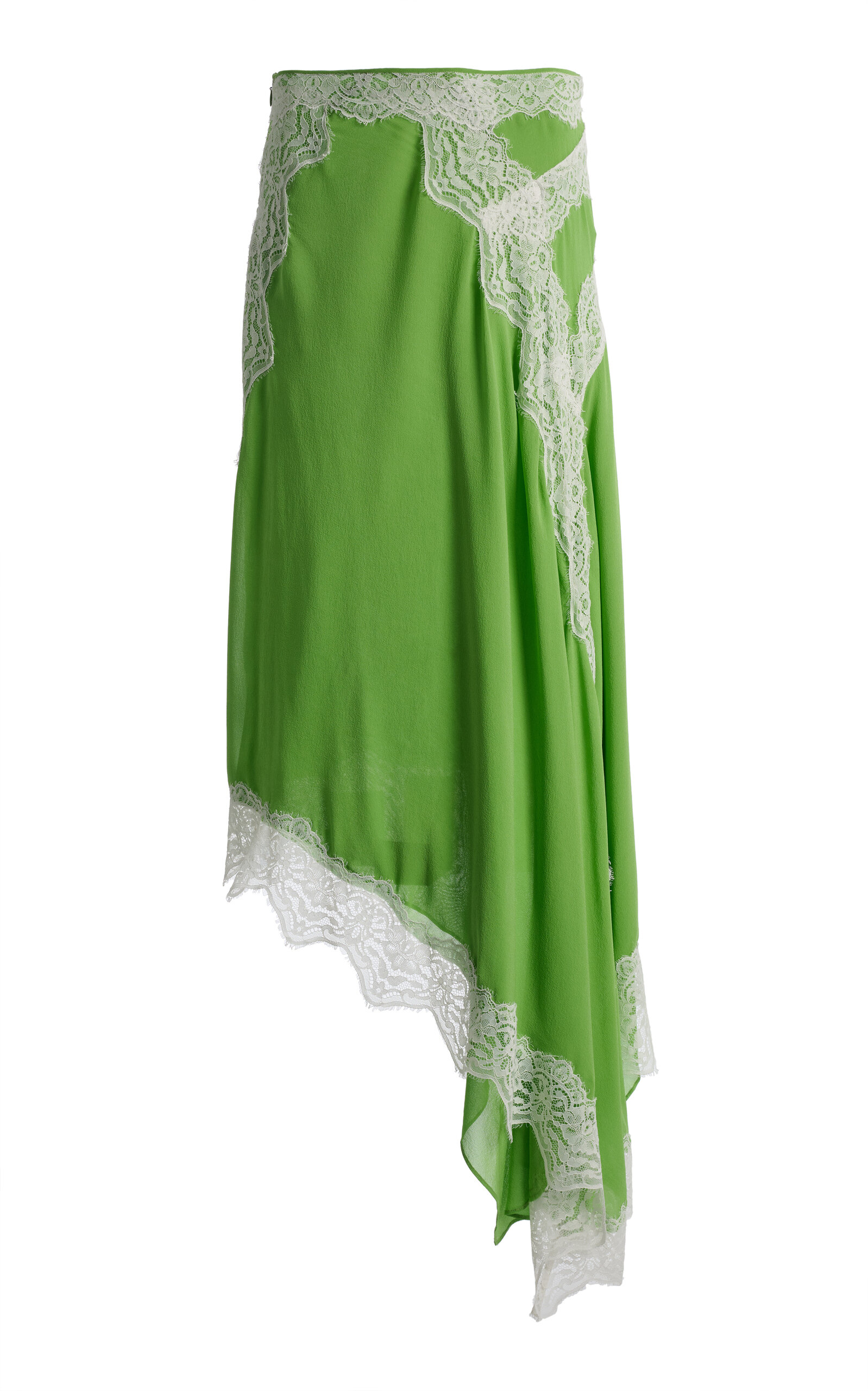 Christopher Esber Verve Lace-trimmed Silk Midi Skirt In Green