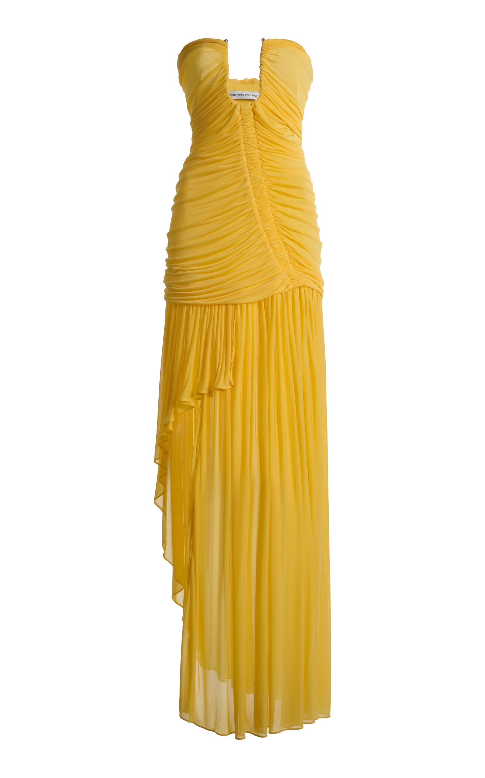 Christopher Esber Arced Orion Ruched Georgette Gown - Yellow
