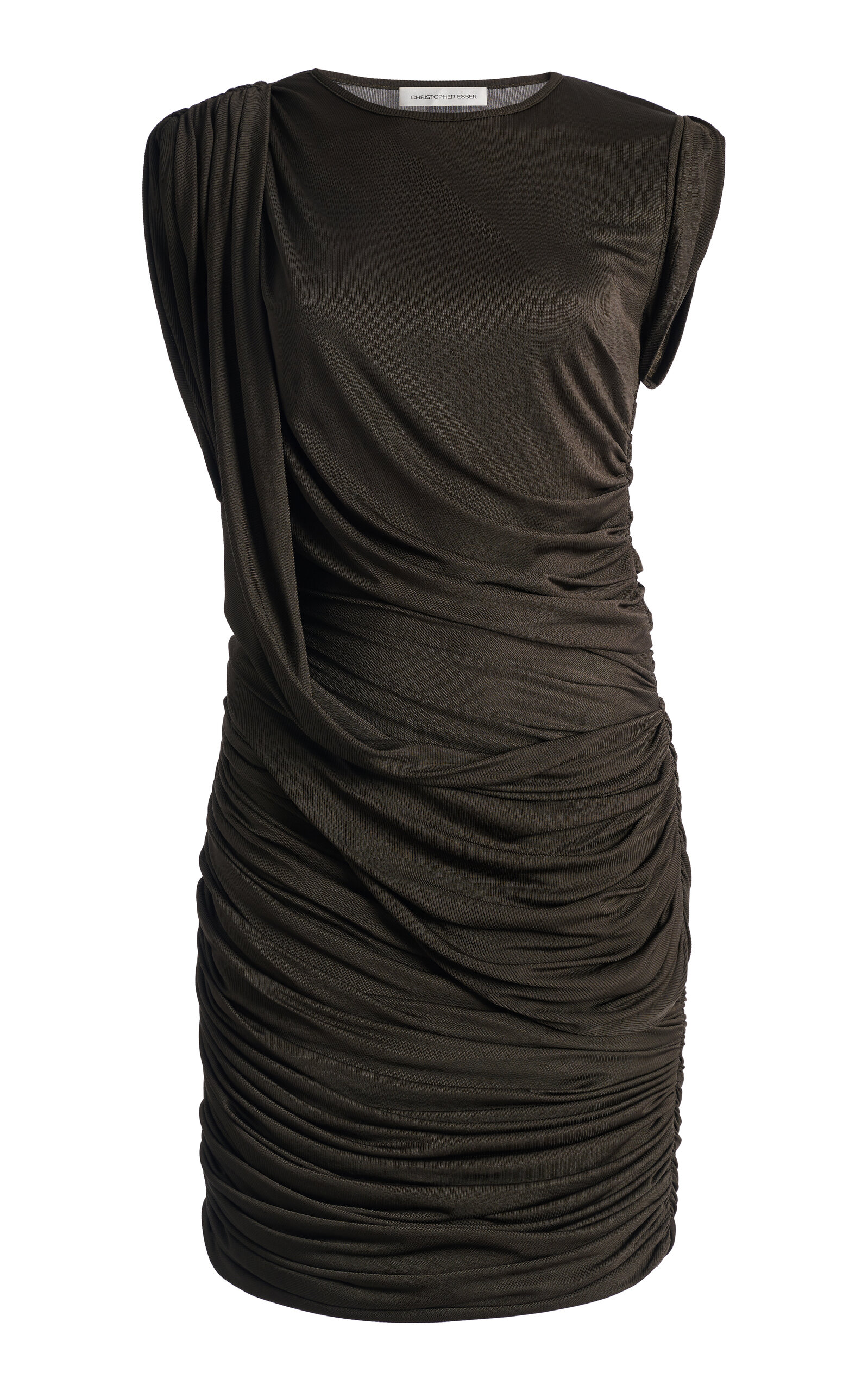 Christopher Esber Verve Twisted Drape Georgette Midi Dress In Gray