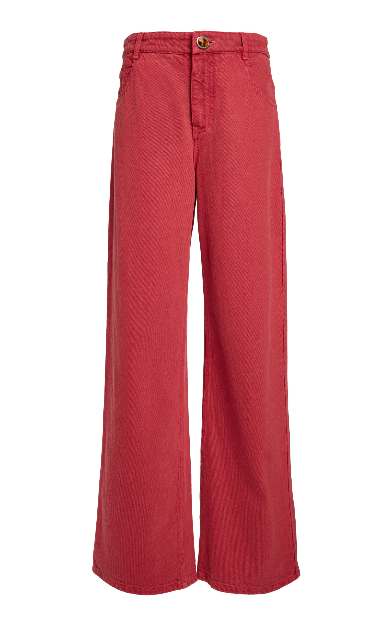 Christopher Esber Stone Button Rigid Low-Rise Wide-Leg Jeans - Red