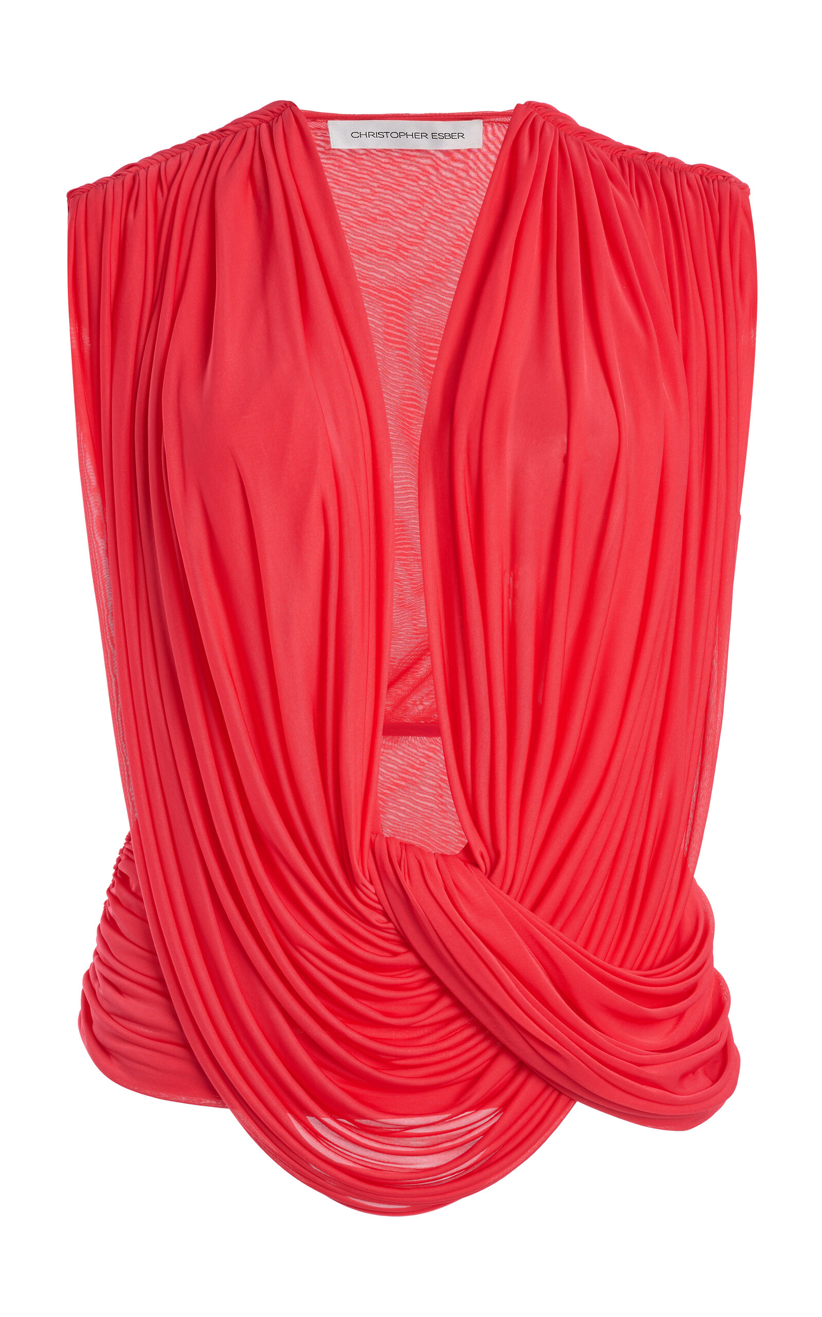 Christopher Esber Ripple Drape Jersey Top In Red