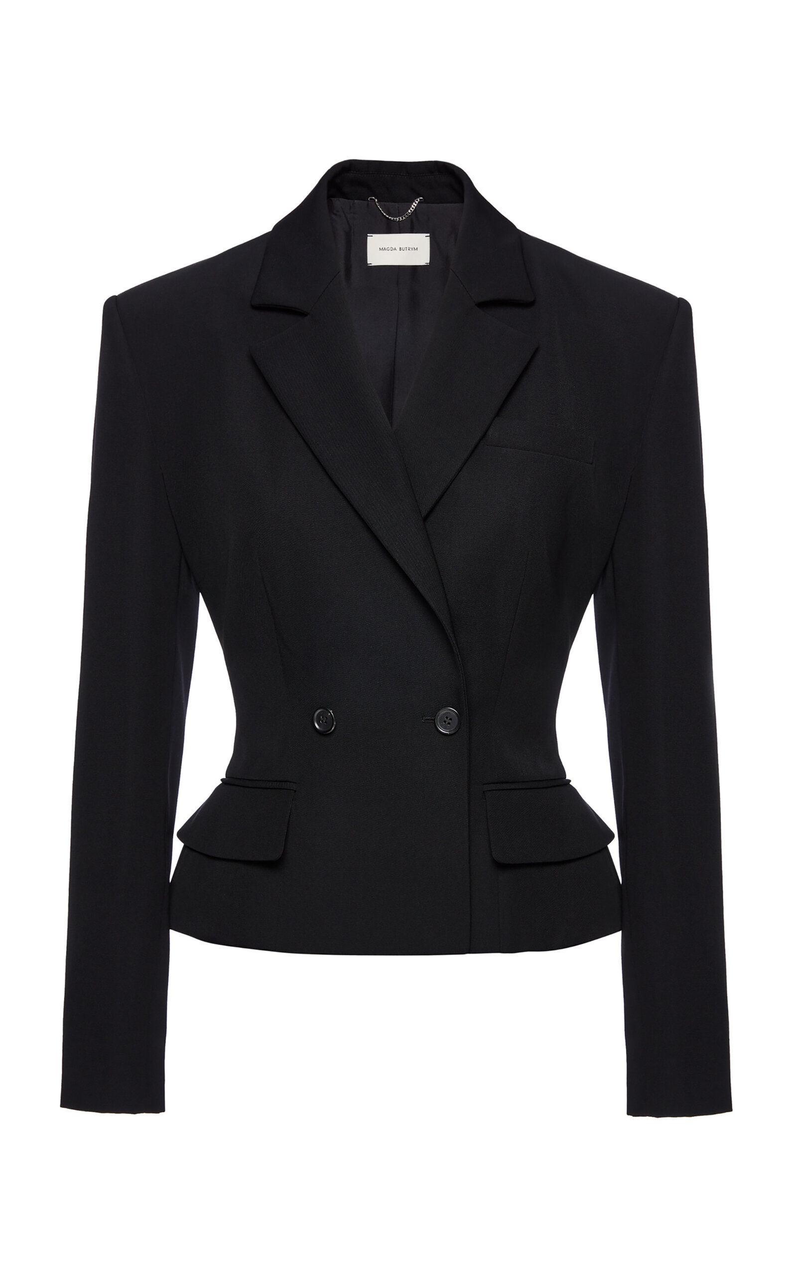 Magda Butrym Cropped Double-breasted Silk Blazer In Black