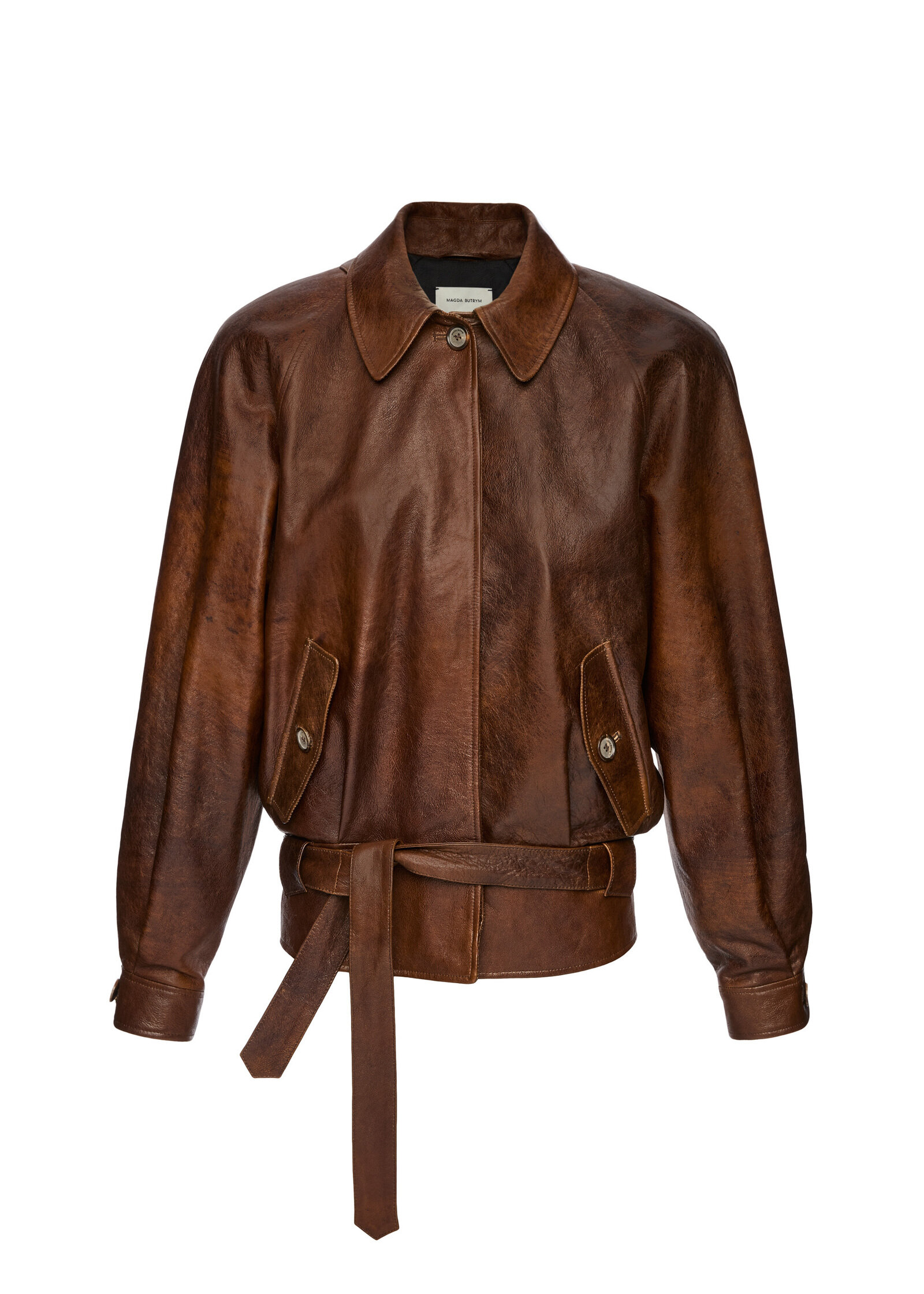 Magda Butrym Belted Leather Jacket In Brown