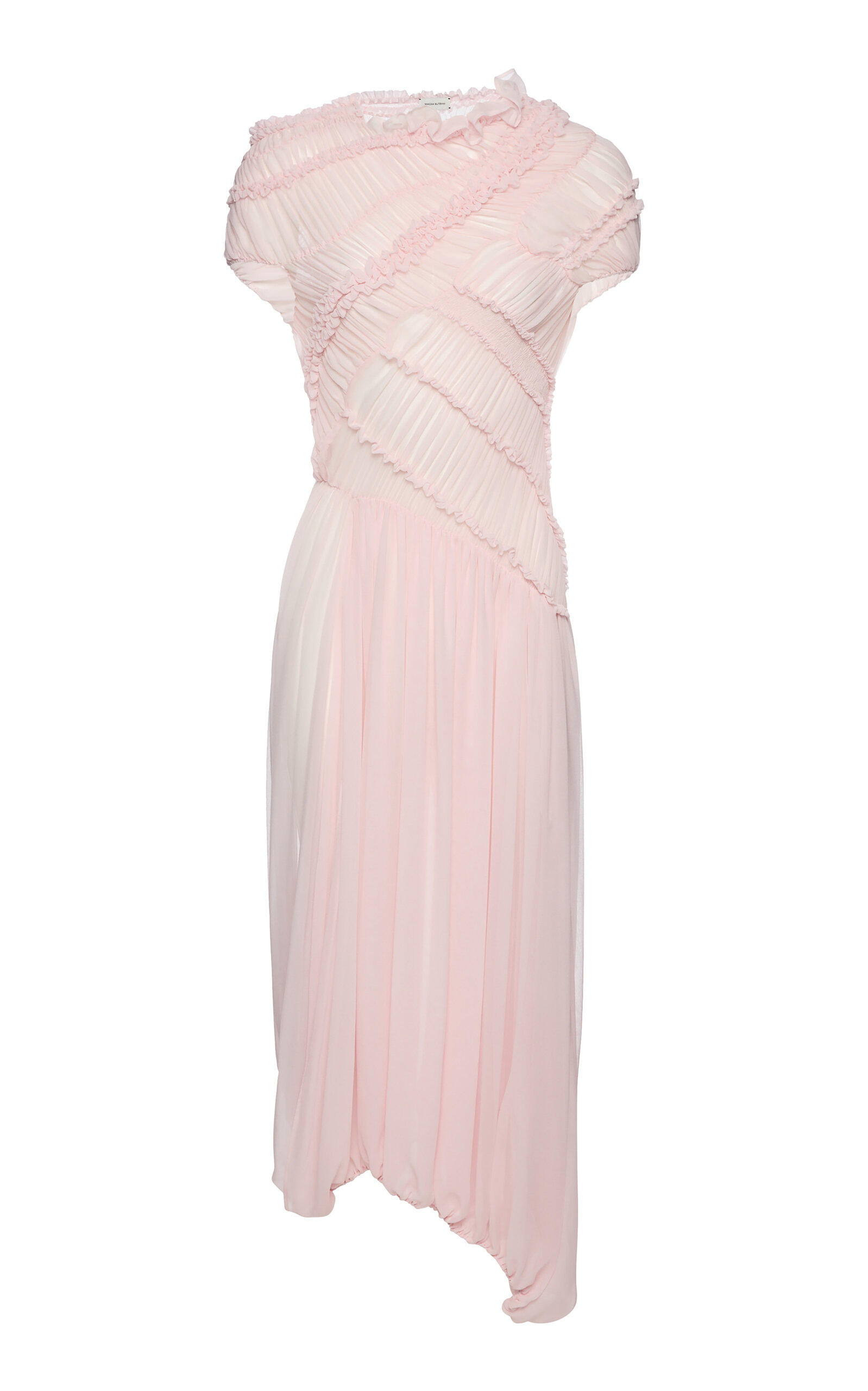 Magda Butrym Asymmetrical Gathered Silk Midi Dress In Pink
