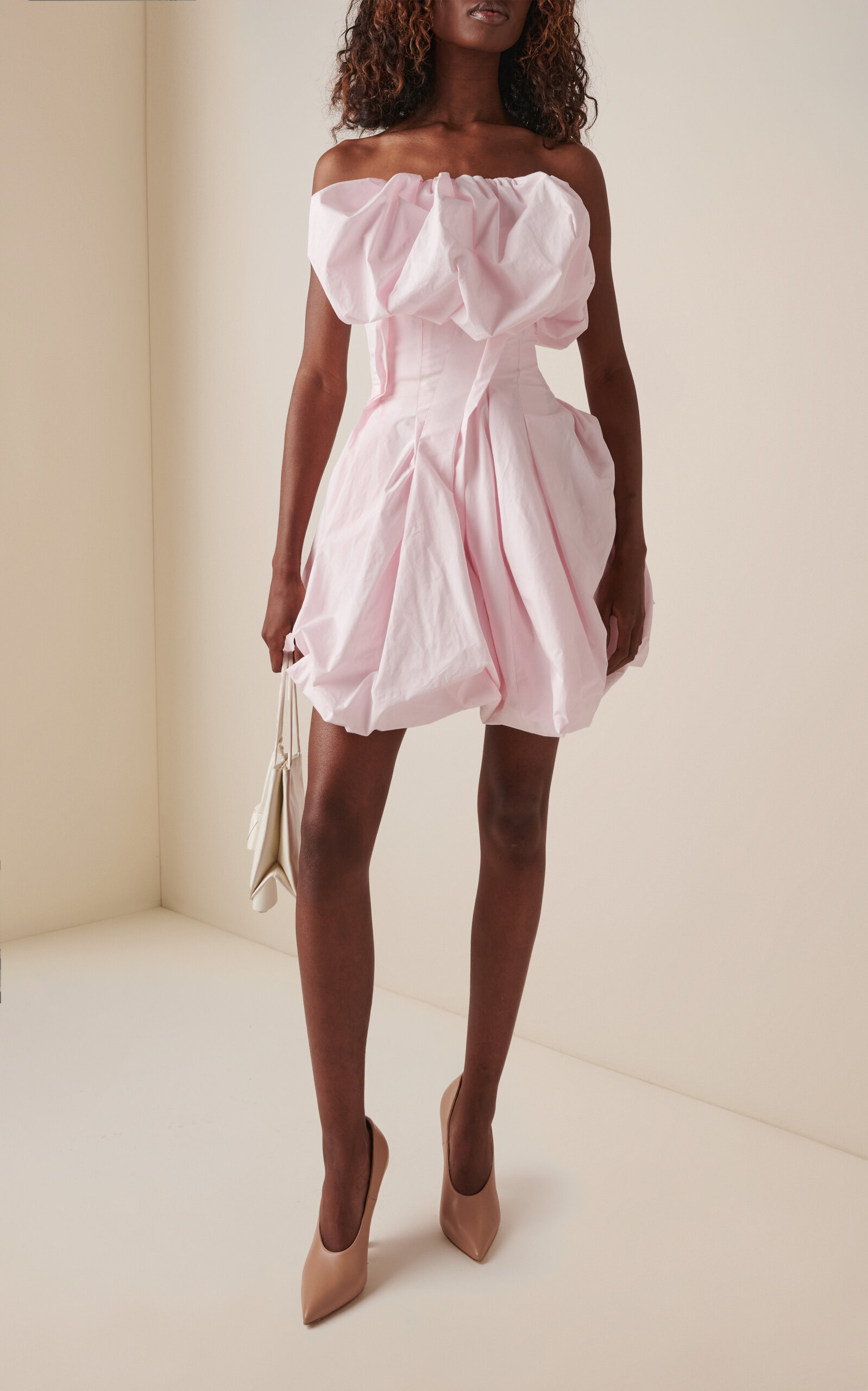Magda Butrym Strapless Bubble Silk-blend Mini Dress In Pink