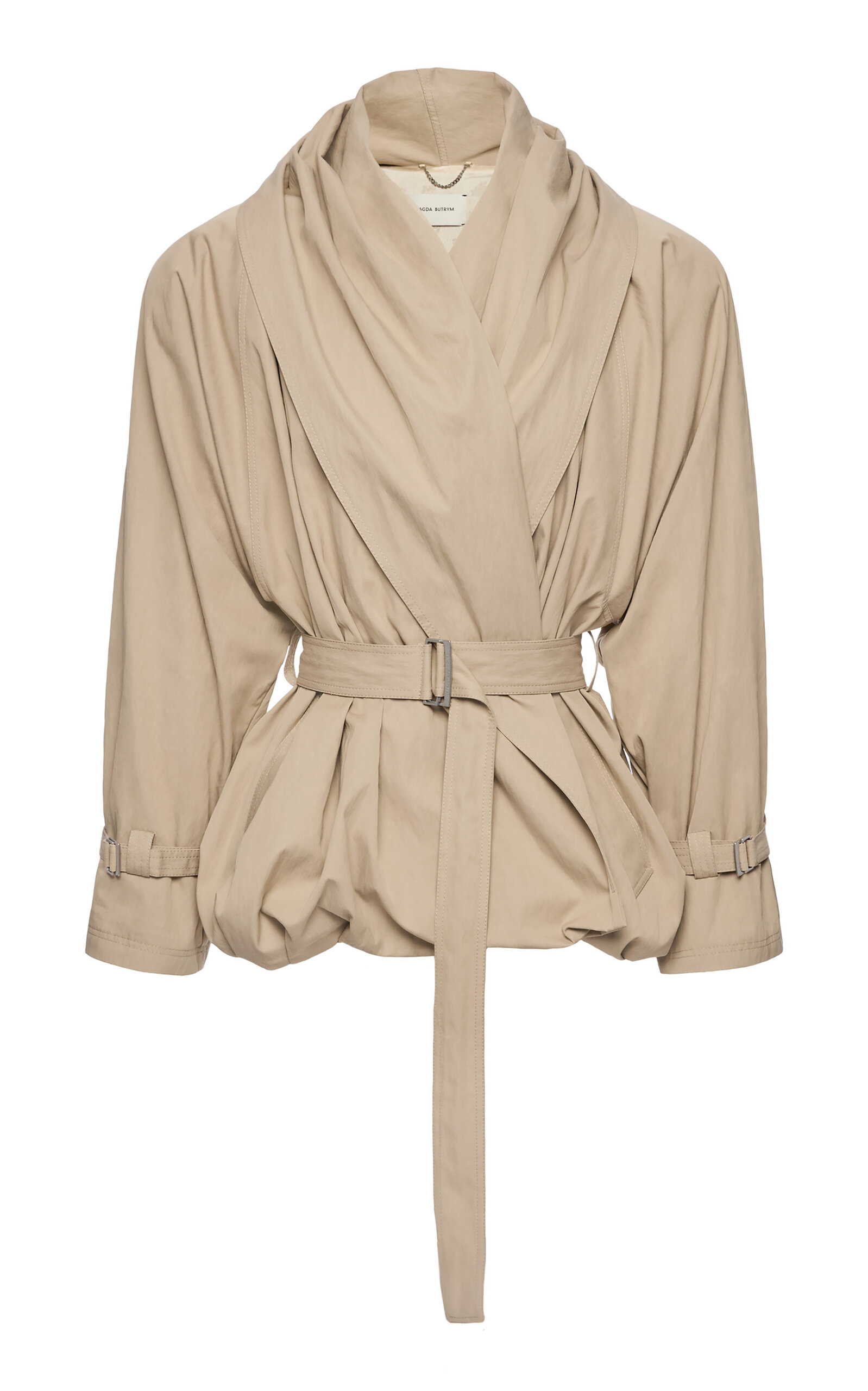 Magda Butrym Draped Belted Cotton-blend Jacket In Brown
