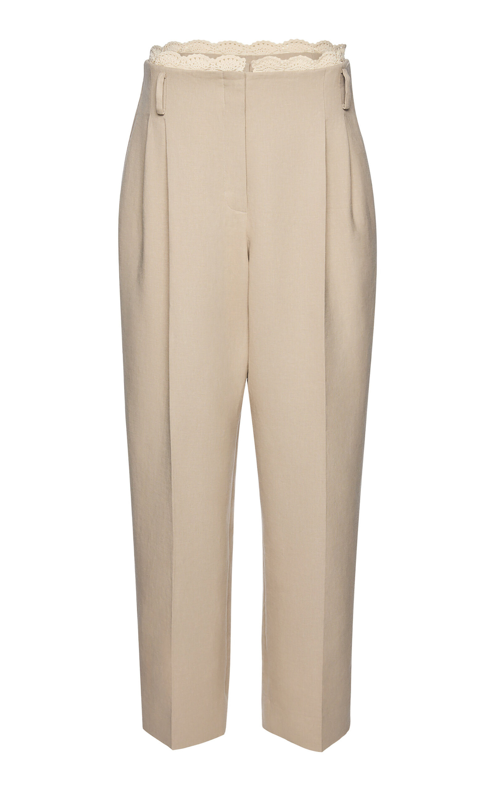 Magda Butrym Lace-detailed Stretch-linen Cropped Pants In Brown