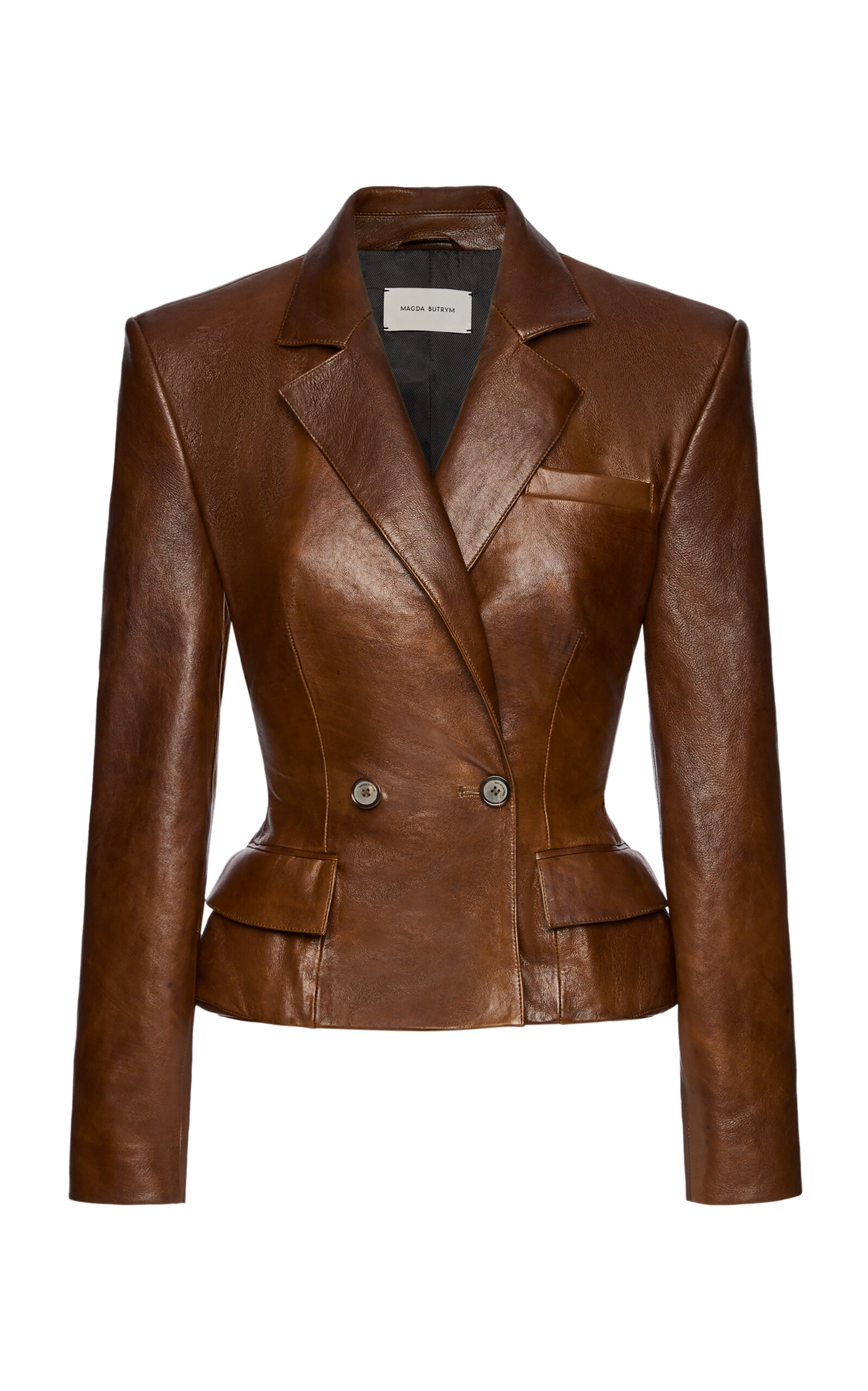 Magda Butrym Double-breasted Structured Leather Blazer In Brown