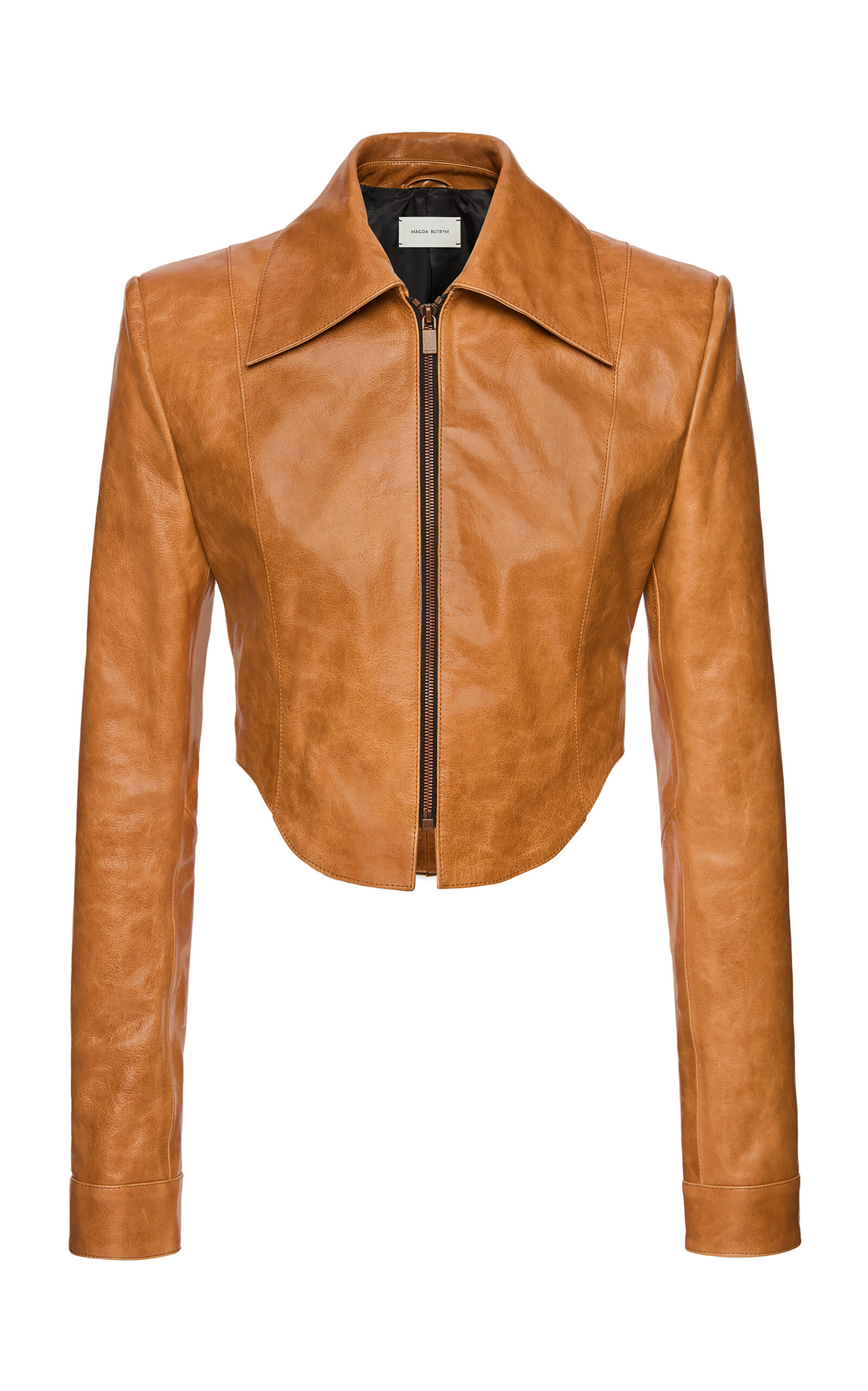 Magda Butrym Cropped Leather Jacket In Brown