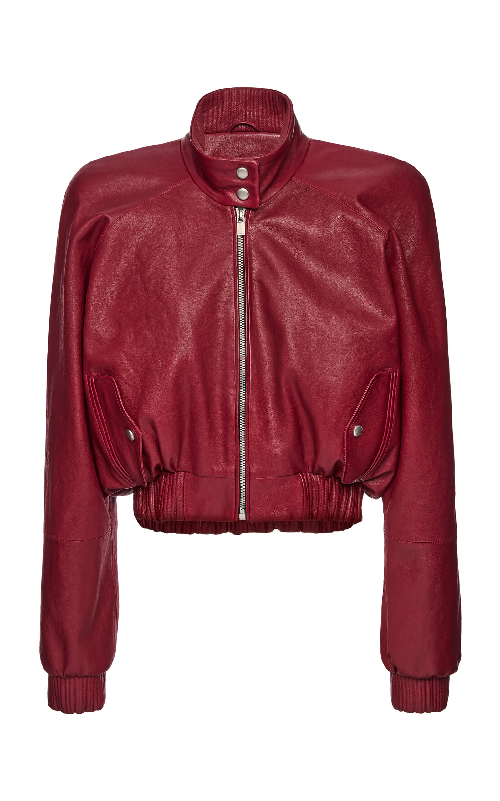 Magda Butrym Cropped Leather Bomber Jacket In Red