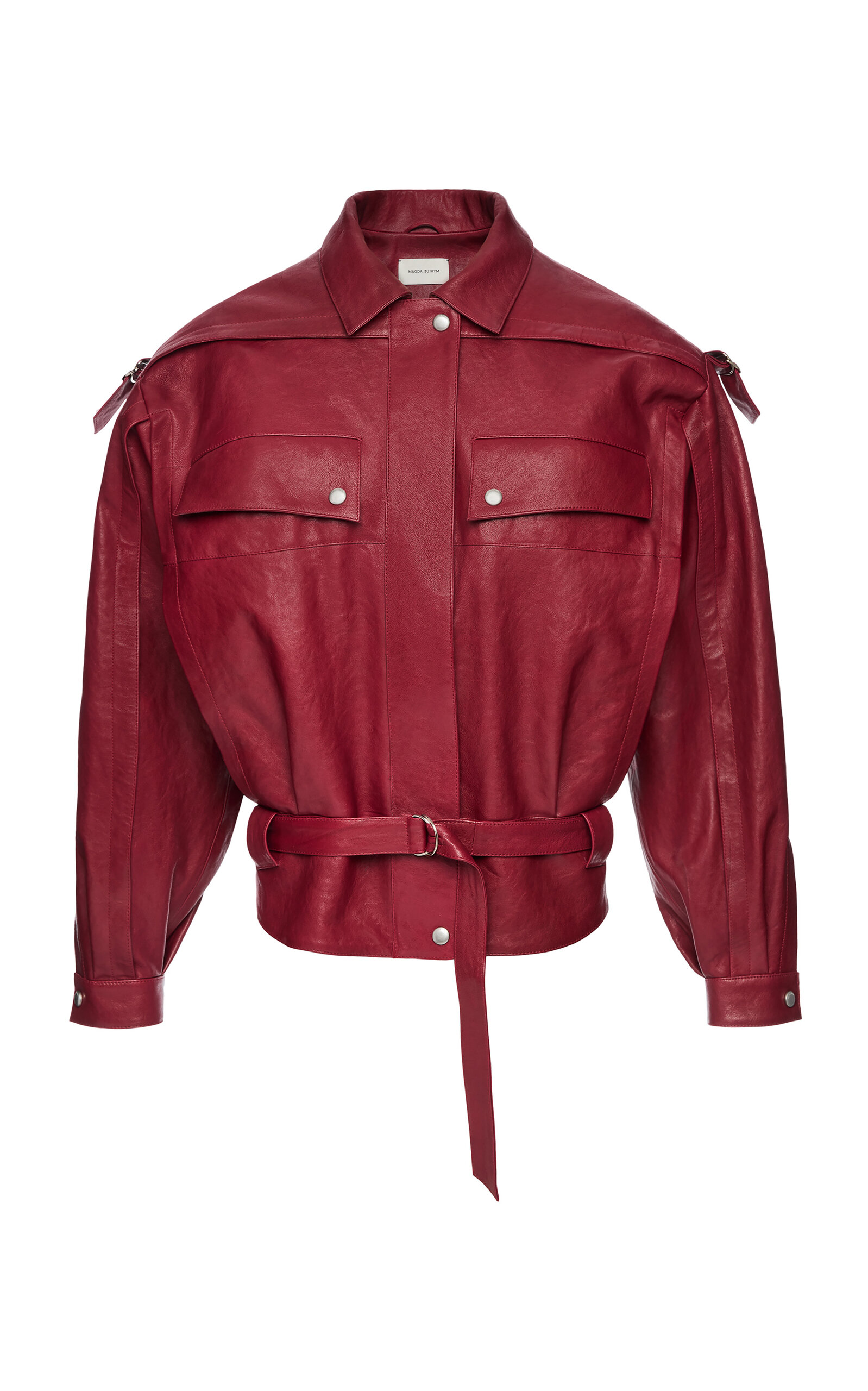 Magda Butrym Cropped-sleeve Leather Jacket In Red