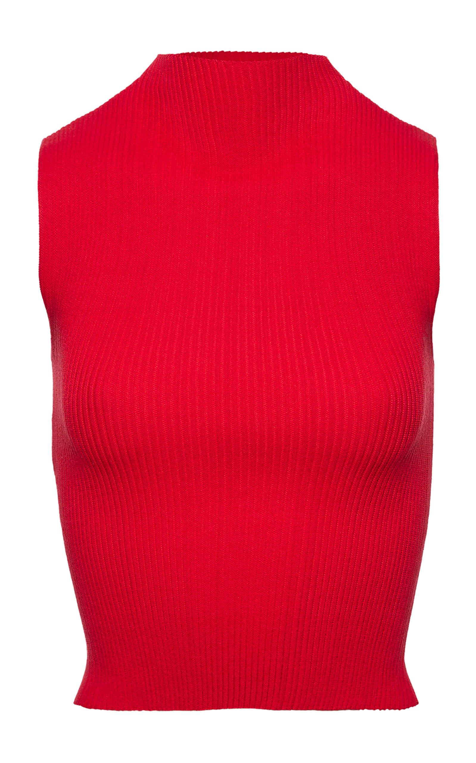 Magda Butrym High Neck Knit Cotton Top In Red