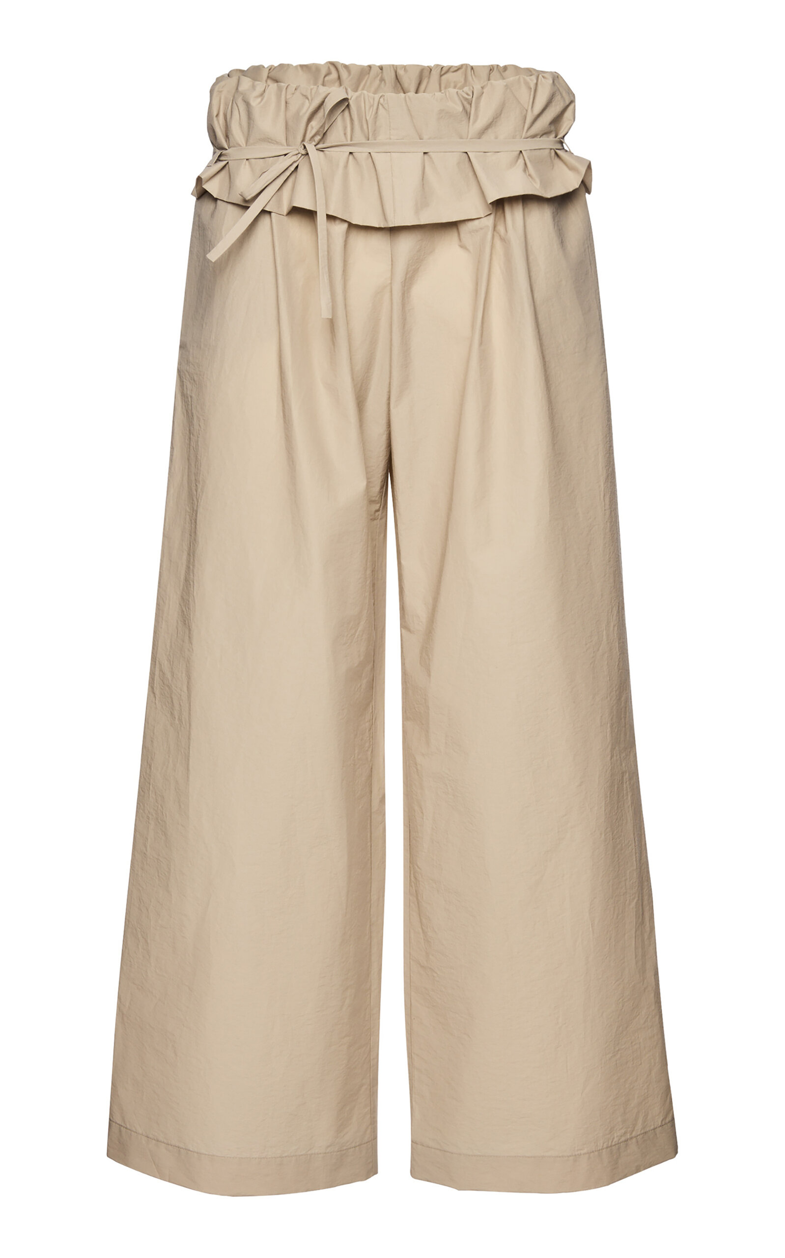 Magda Butrym Paperbag-Waist Wide-Leg Cotton-Blend Pants - Khaki