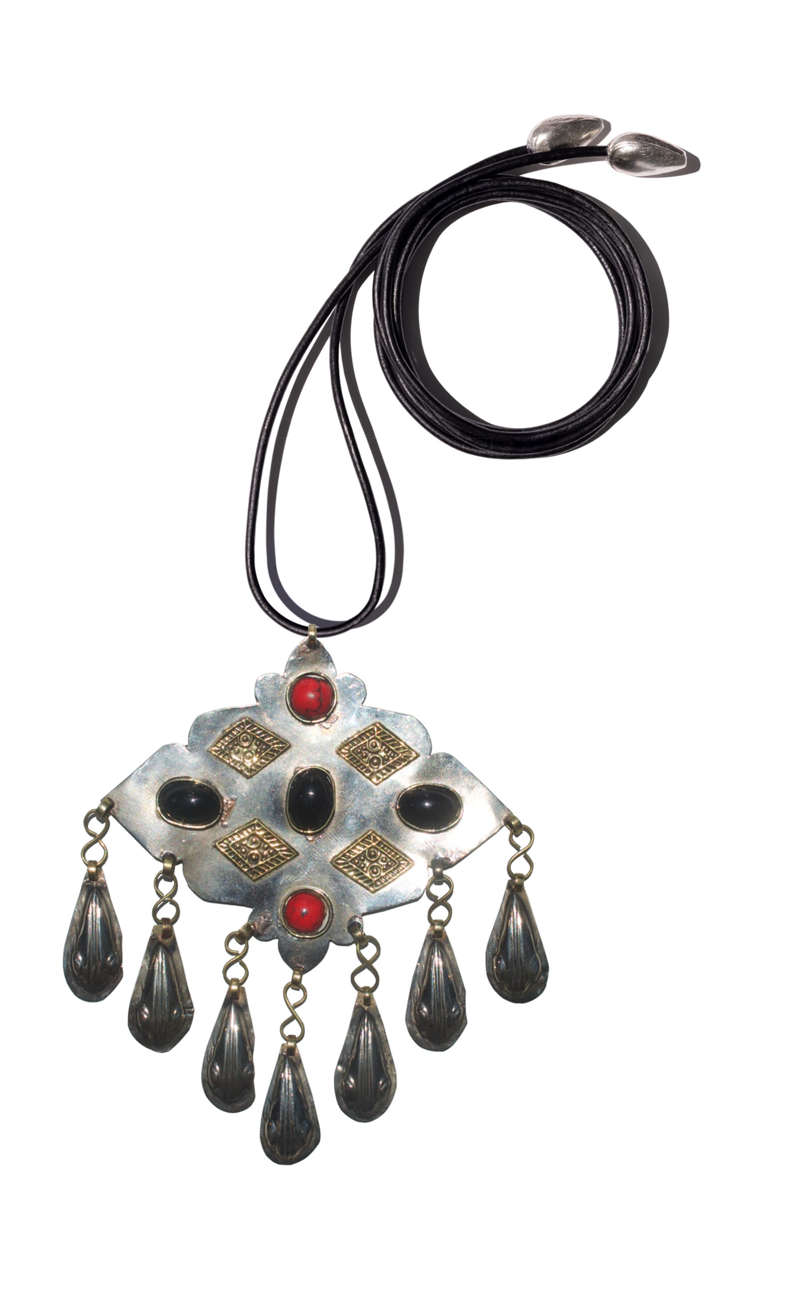 Vertigo Tin Onyx And Red Jasper Amulet Necklace In Silver