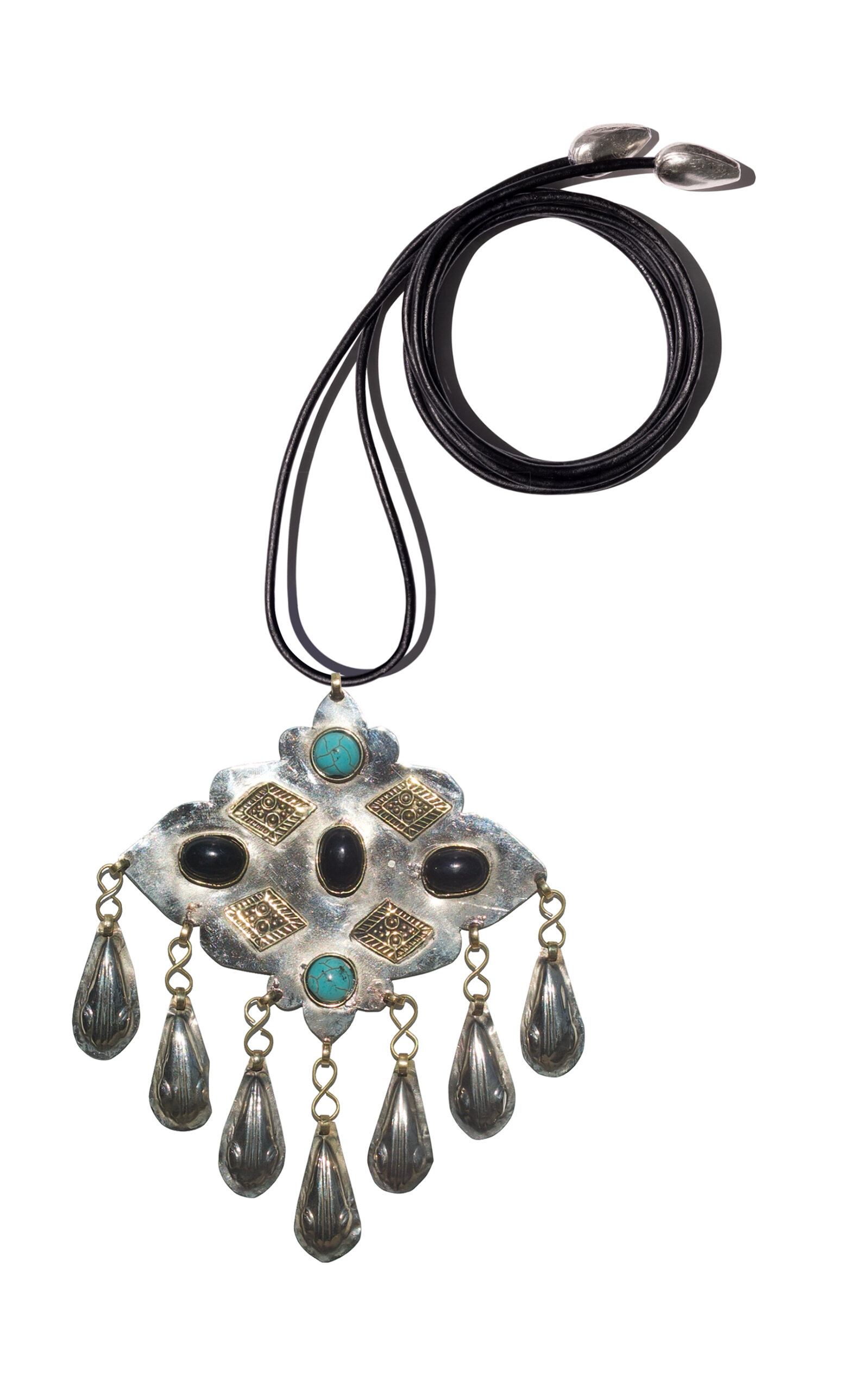 Vertigo Tin Onyx And Turquoise Amulet Necklace In Silver
