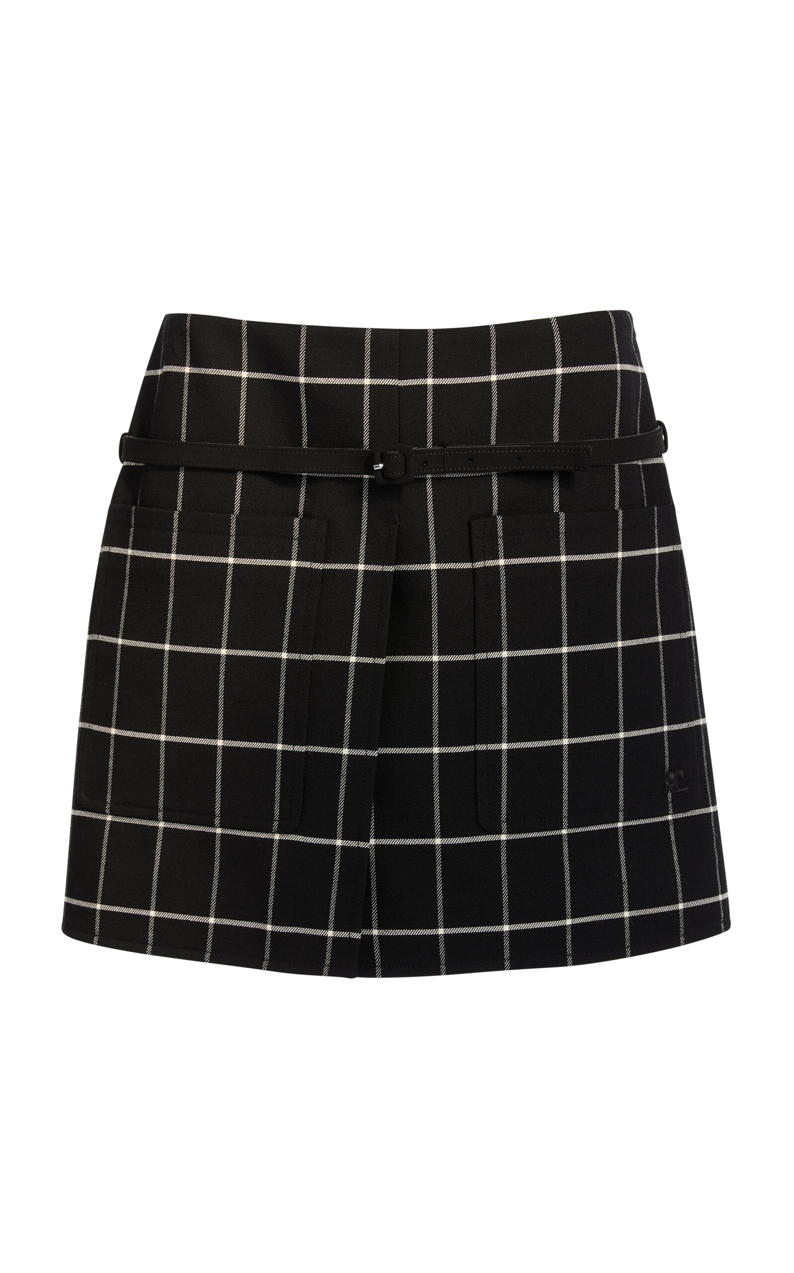 Courrèges Belted Checked Mini Skirt In Black