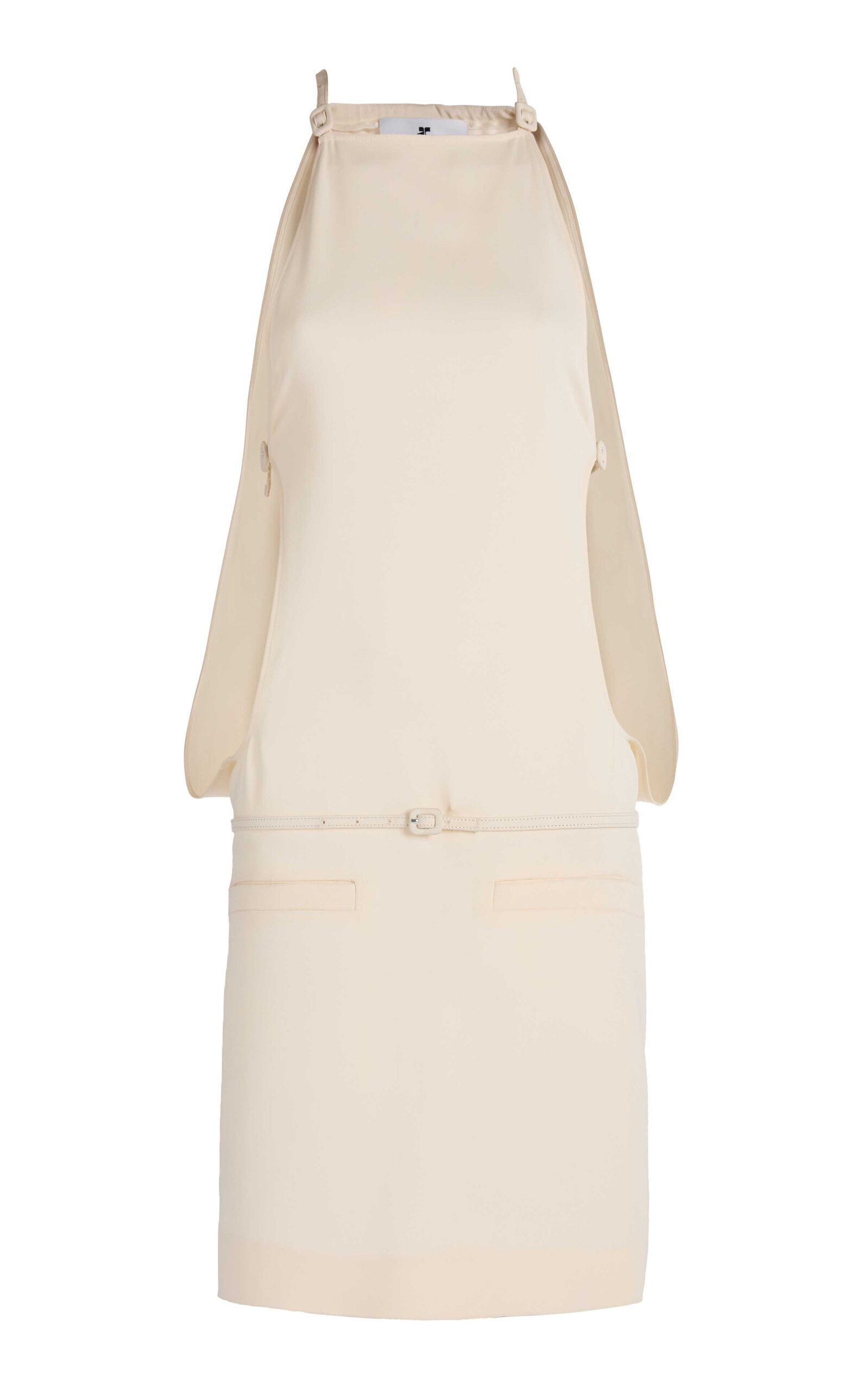 Courrèges Belted Cutout Crepe Mini Dress In Neutral