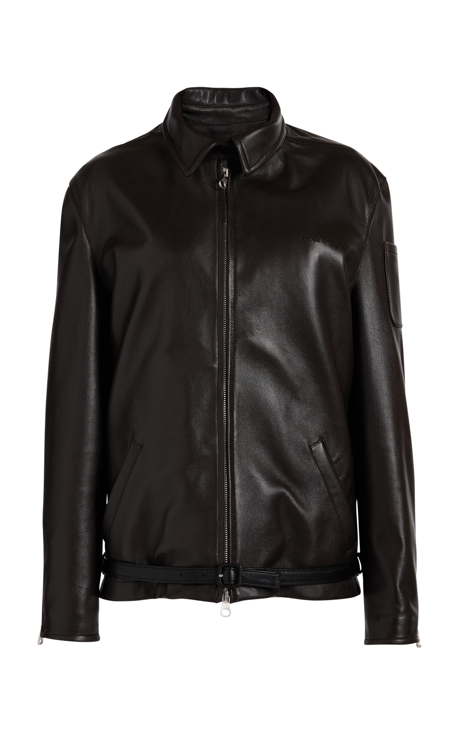 Courrèges Belted Leather Jacket In Black