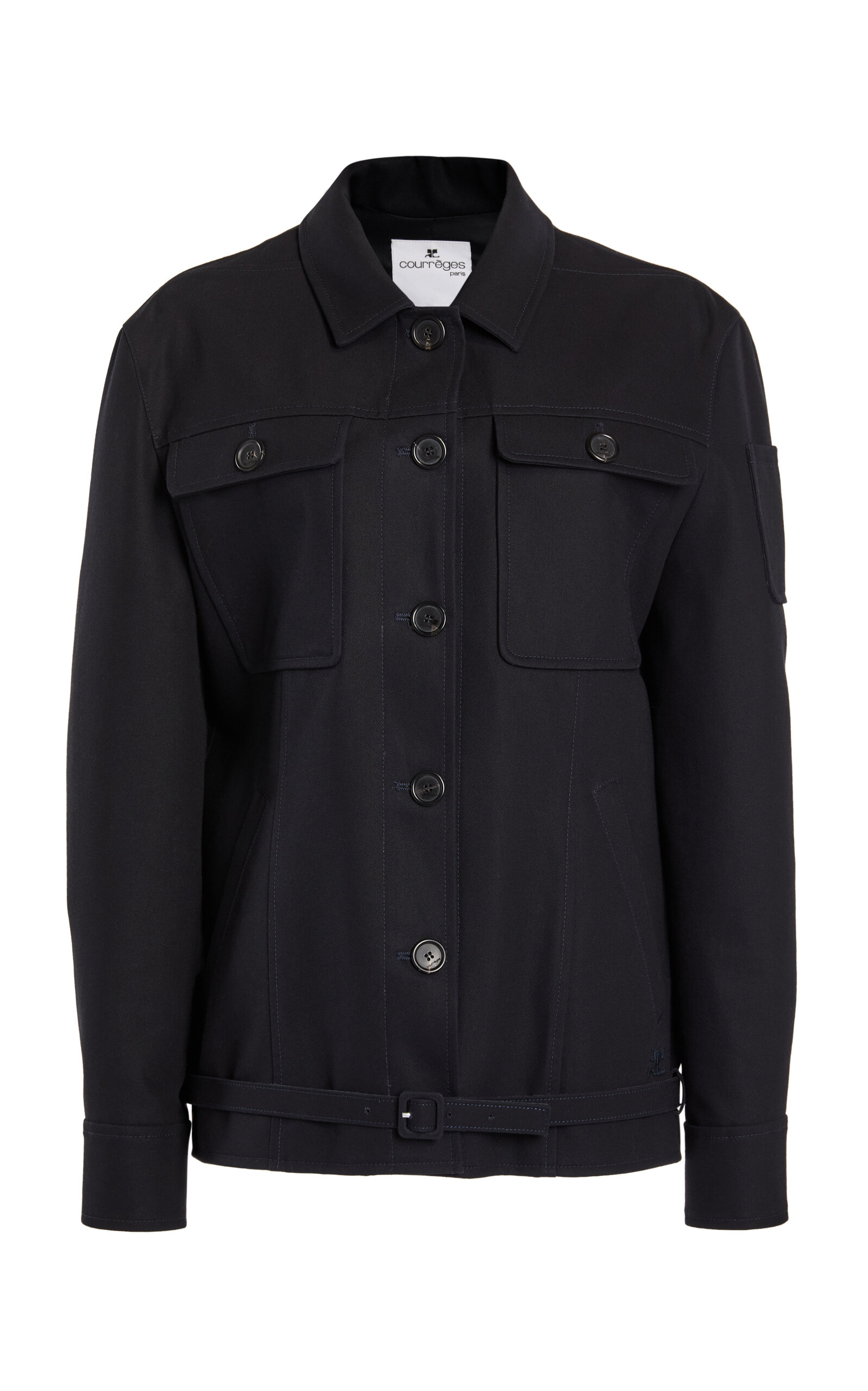 Courrèges Belted Cotton Canvas Jacket In Black