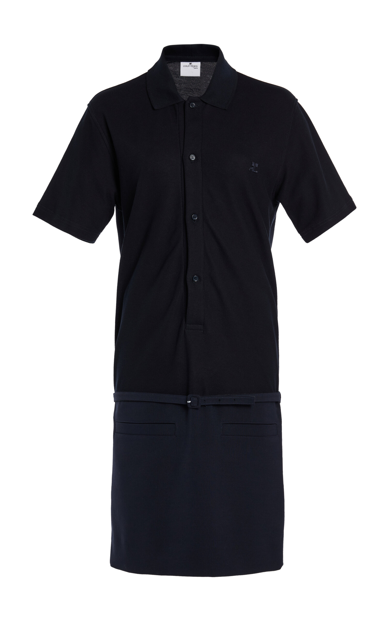 Courrèges Bi-material Polo Mini Dress In Blue