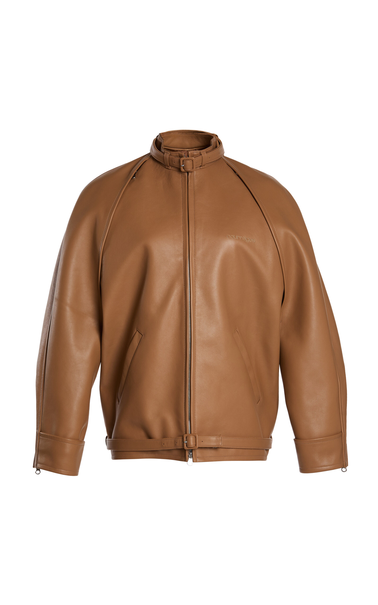Courrèges Cutout Sleeve Leather Bomber Jacket In Brown