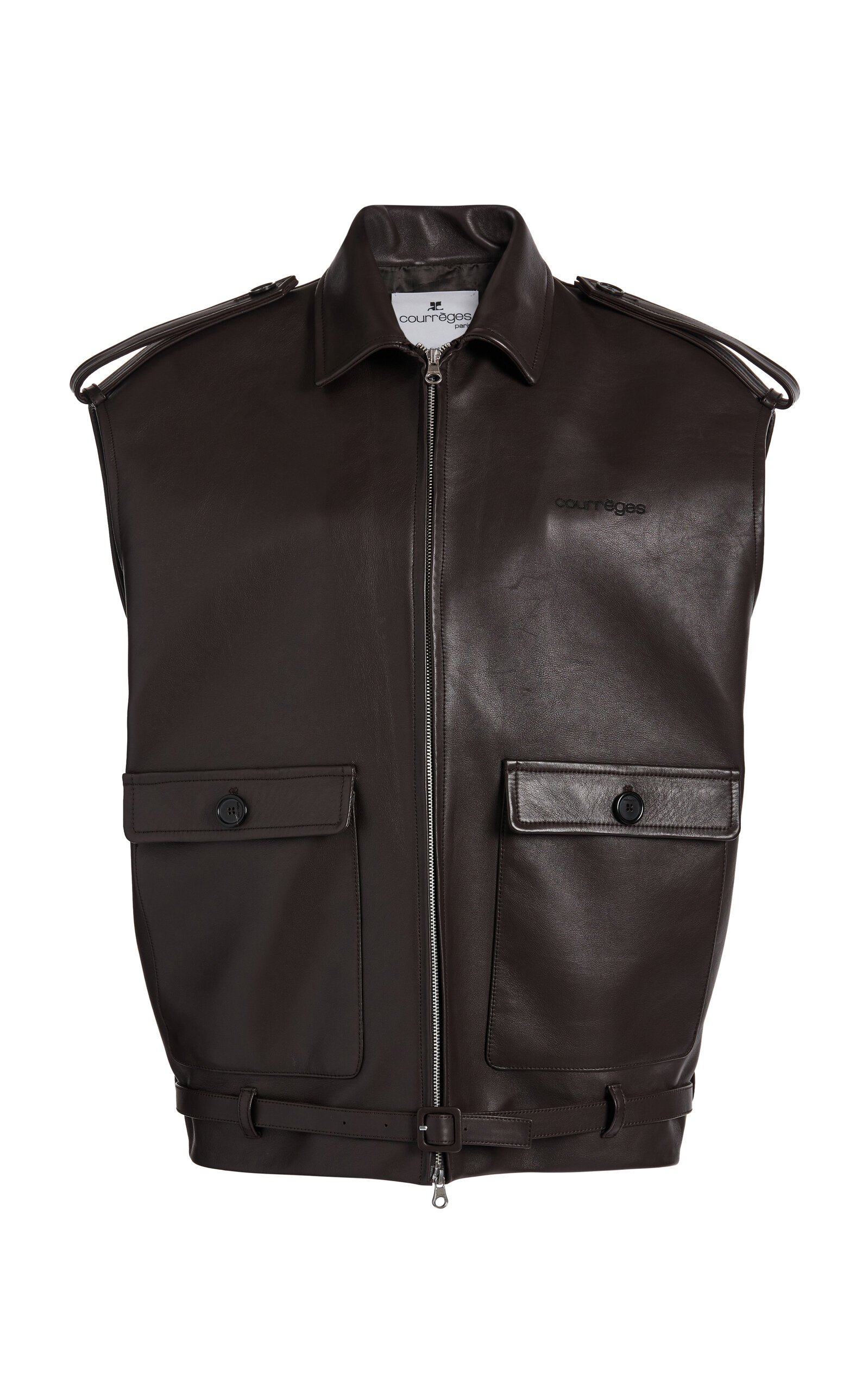Courrèges Sleeveless Leather Jacket In Brown