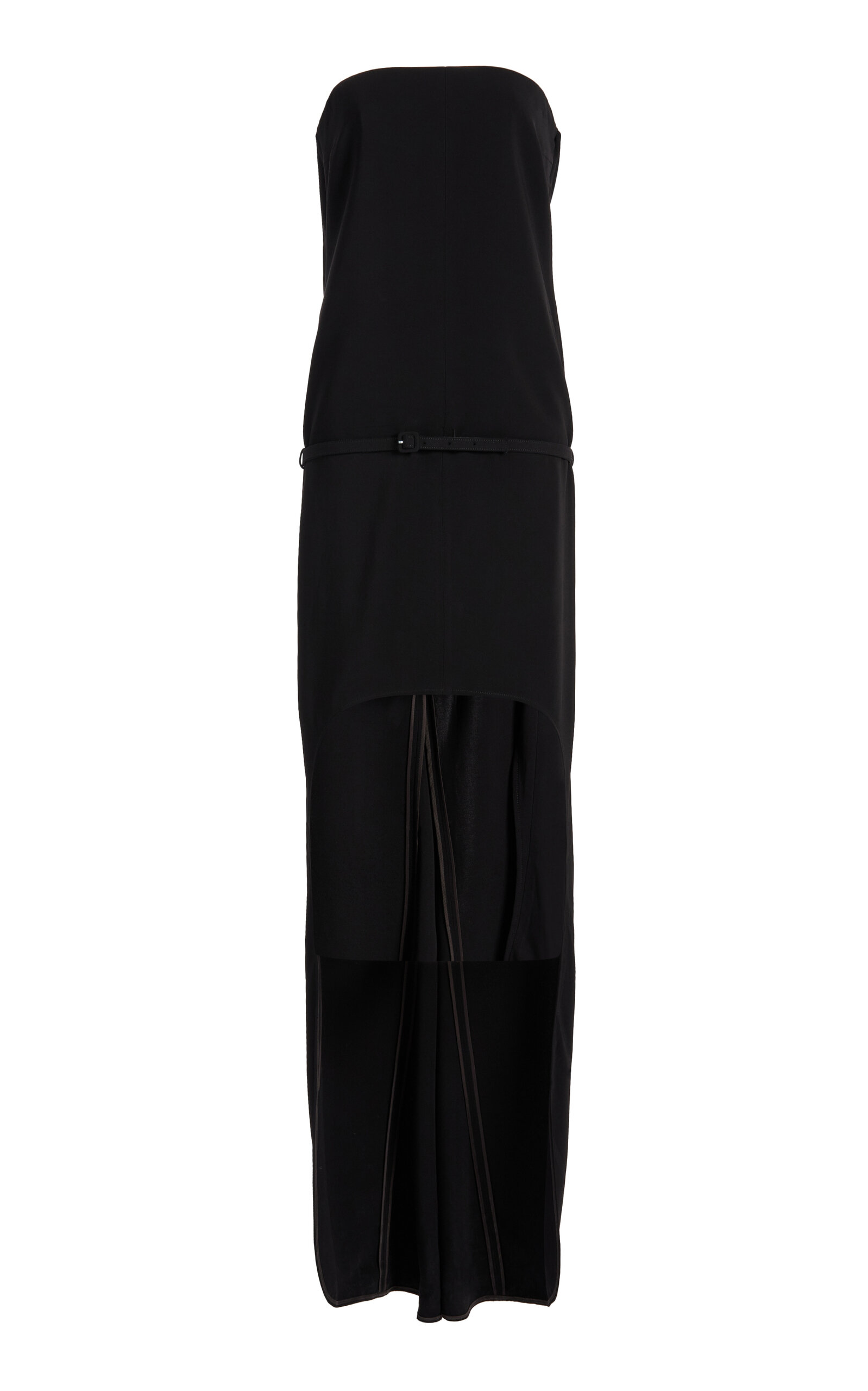 Courrèges Belted Crepe High-low Maxi Dress In Black
