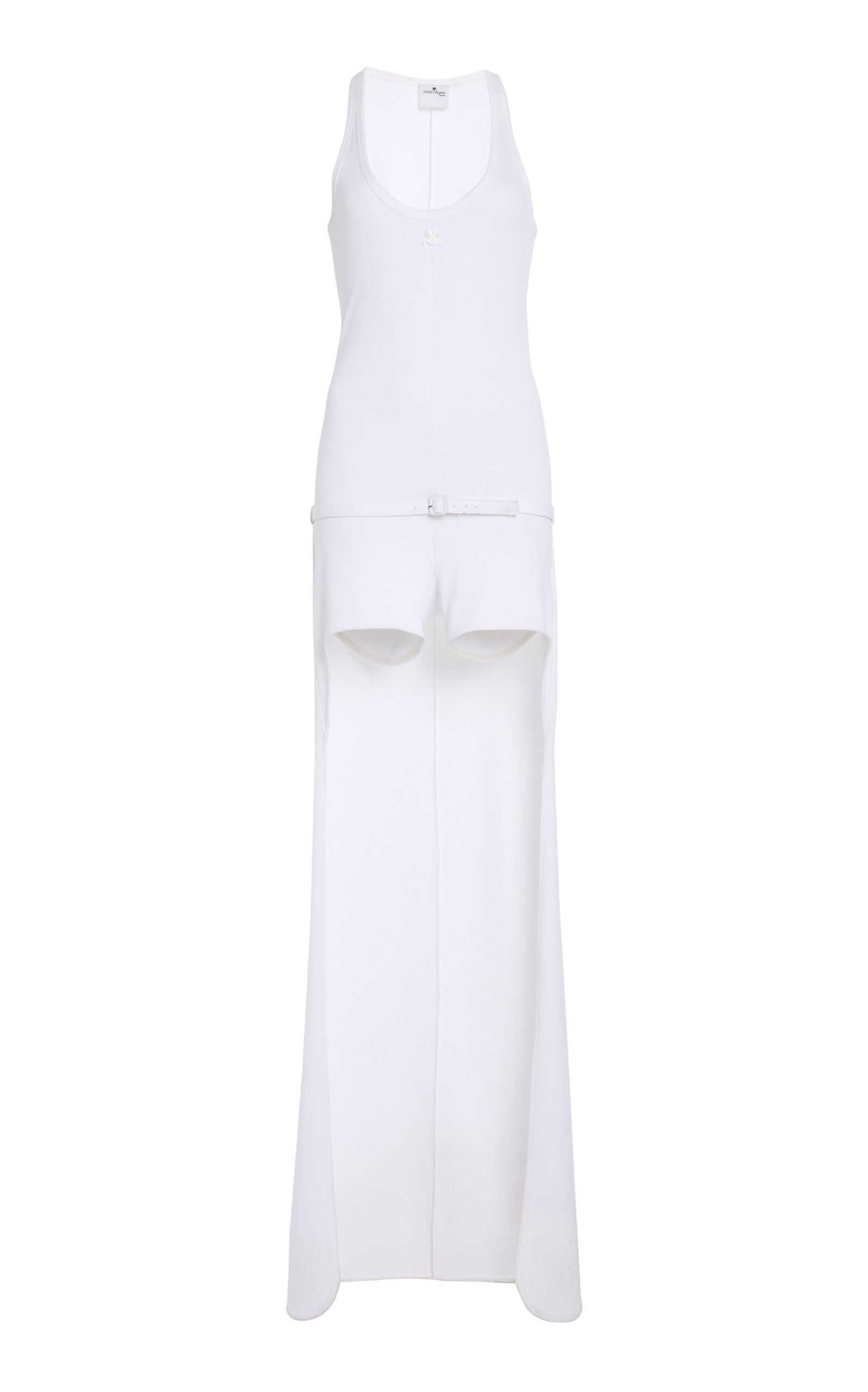 Courrèges Train-detailed Rib-knit Jumpsuit In White