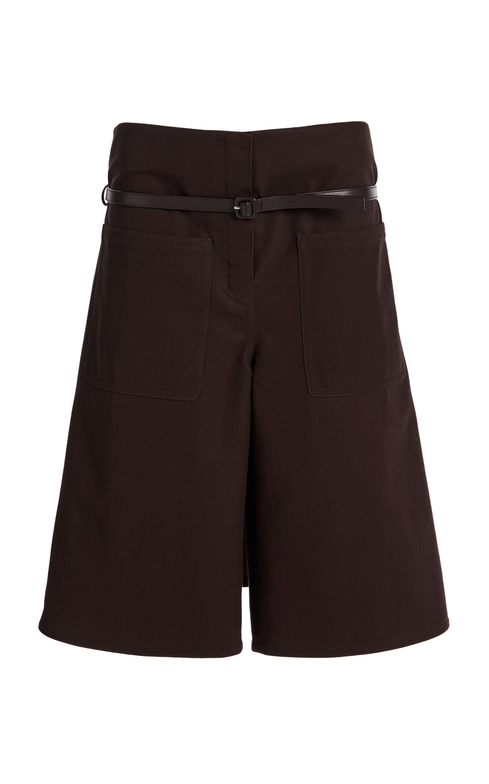 Courrèges Belted Cotton Canvas Shorts In Brown