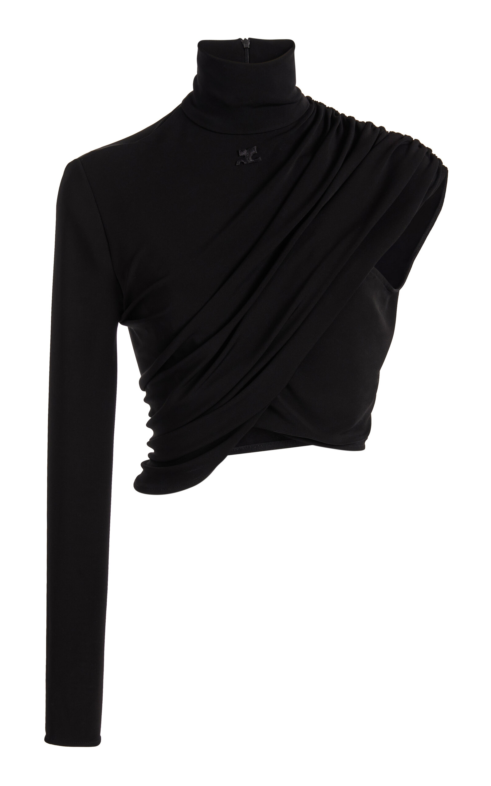 Courrèges Twisted Asymmetric Jersey Top In Black
